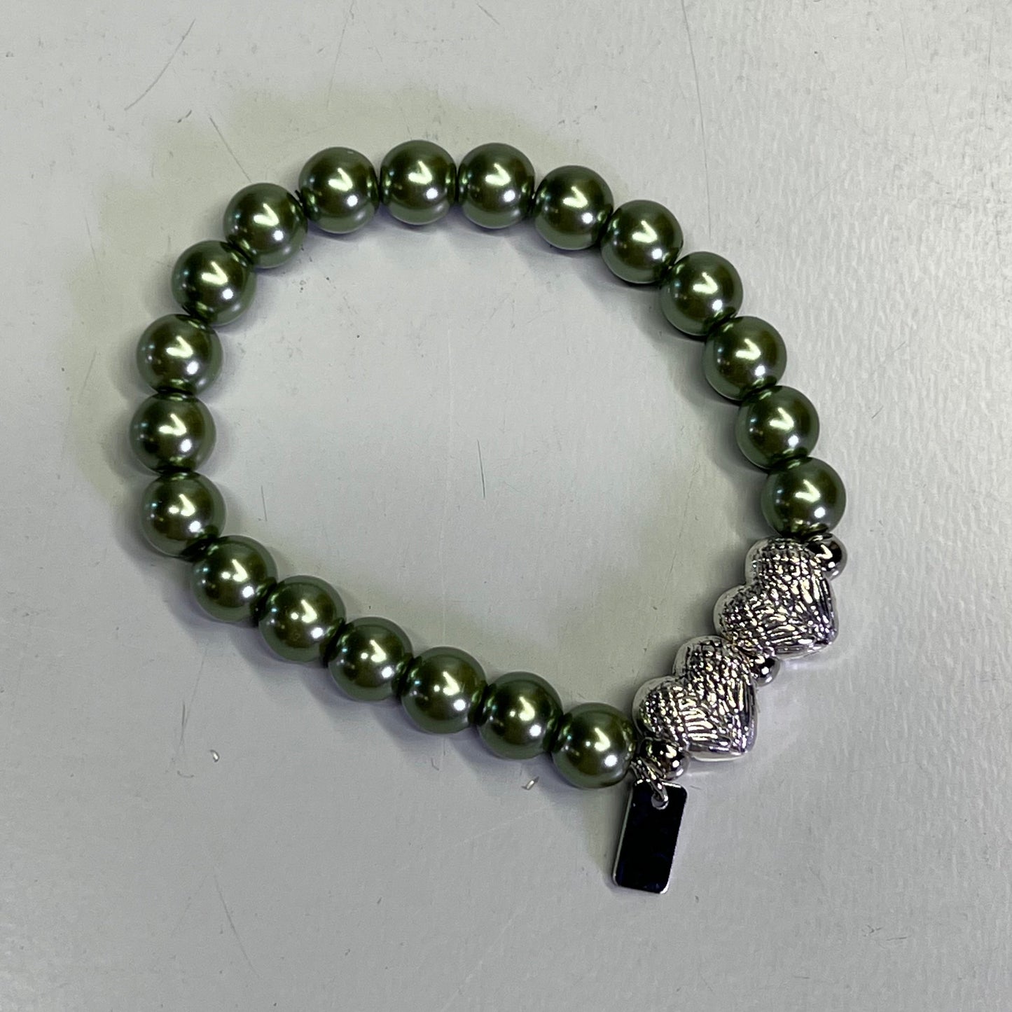 VALERIE PARR HILL Angel Wing Heart & Pearl Friendship Bracelets Sz Large Green