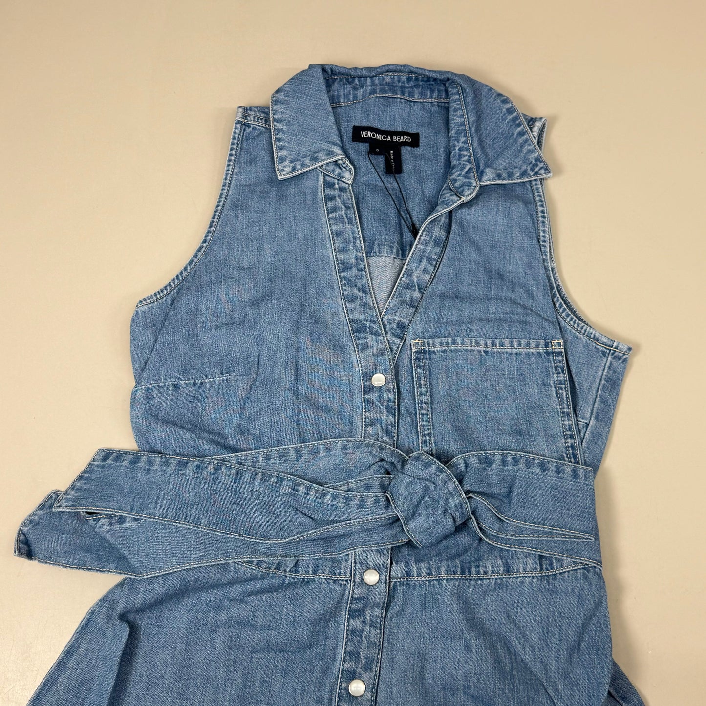 VERONICA BEARD Jeans Edwina Sleeveless Midi Dress Sz-0 Iceberg J24067101287IC