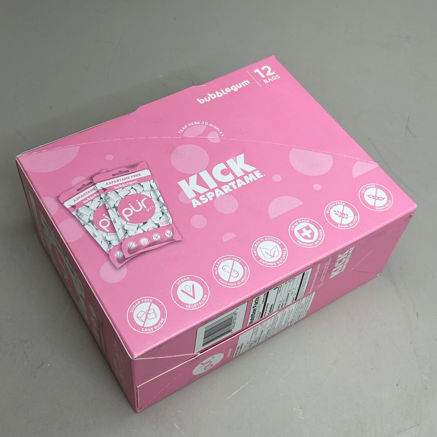 PUR (12 PACK, 55 Pieces Each) Sugar Free BubbleGum Flavored Chewing Gum
