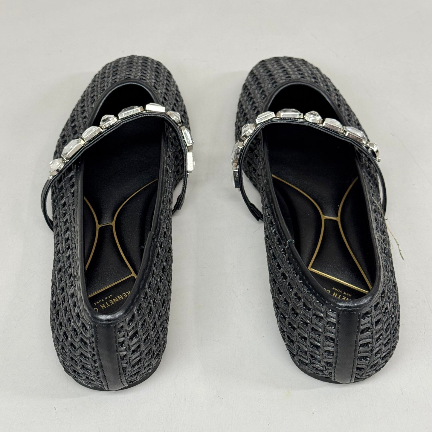 KENNETH COLE New York Zeta Raffia Jewel Jane Flat Women's Sz 10 Black KL25ZMJ01