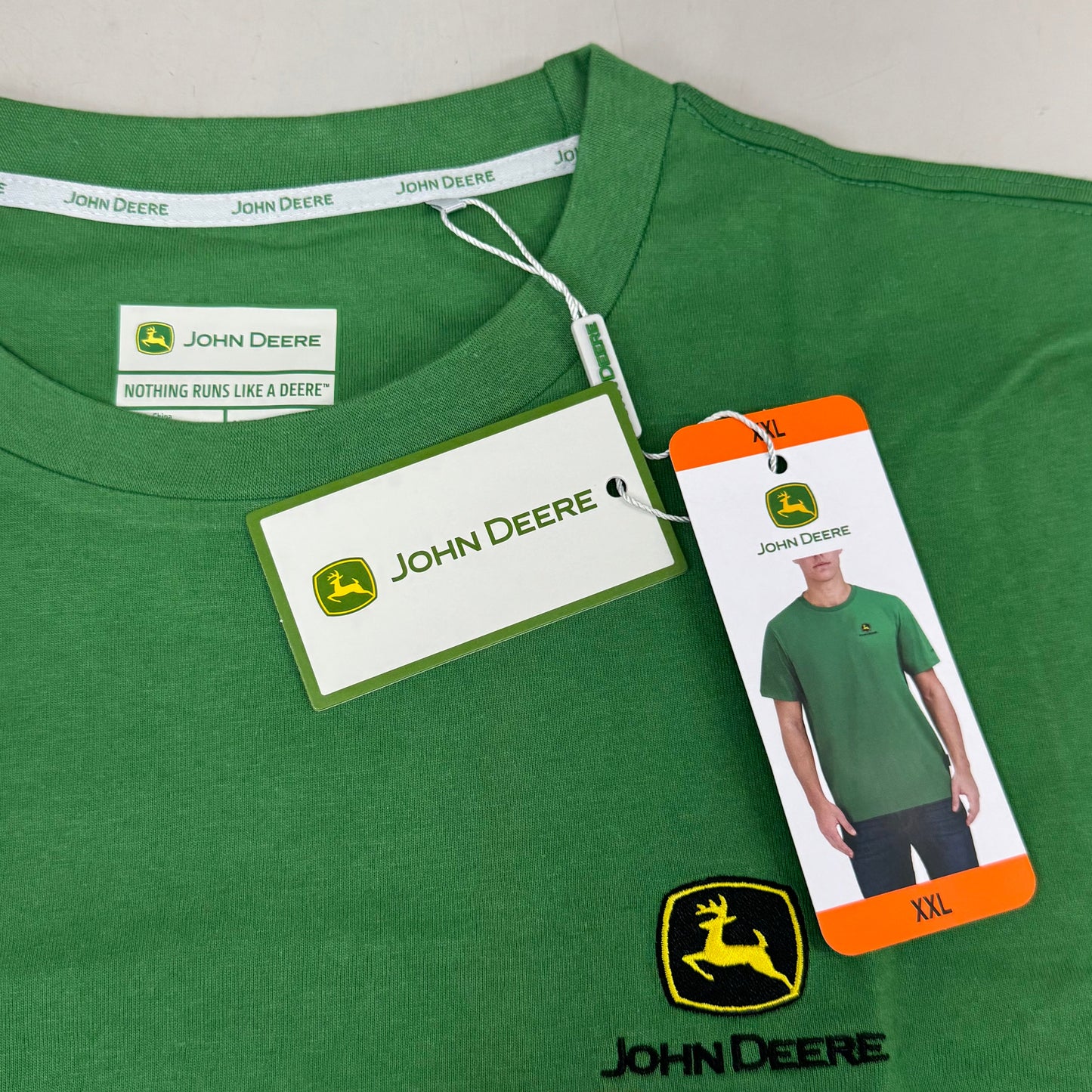 JOHN DEERE Embroidered Logo Short Sleeve Tee Shirt Men's Sz XXL Green 1896842