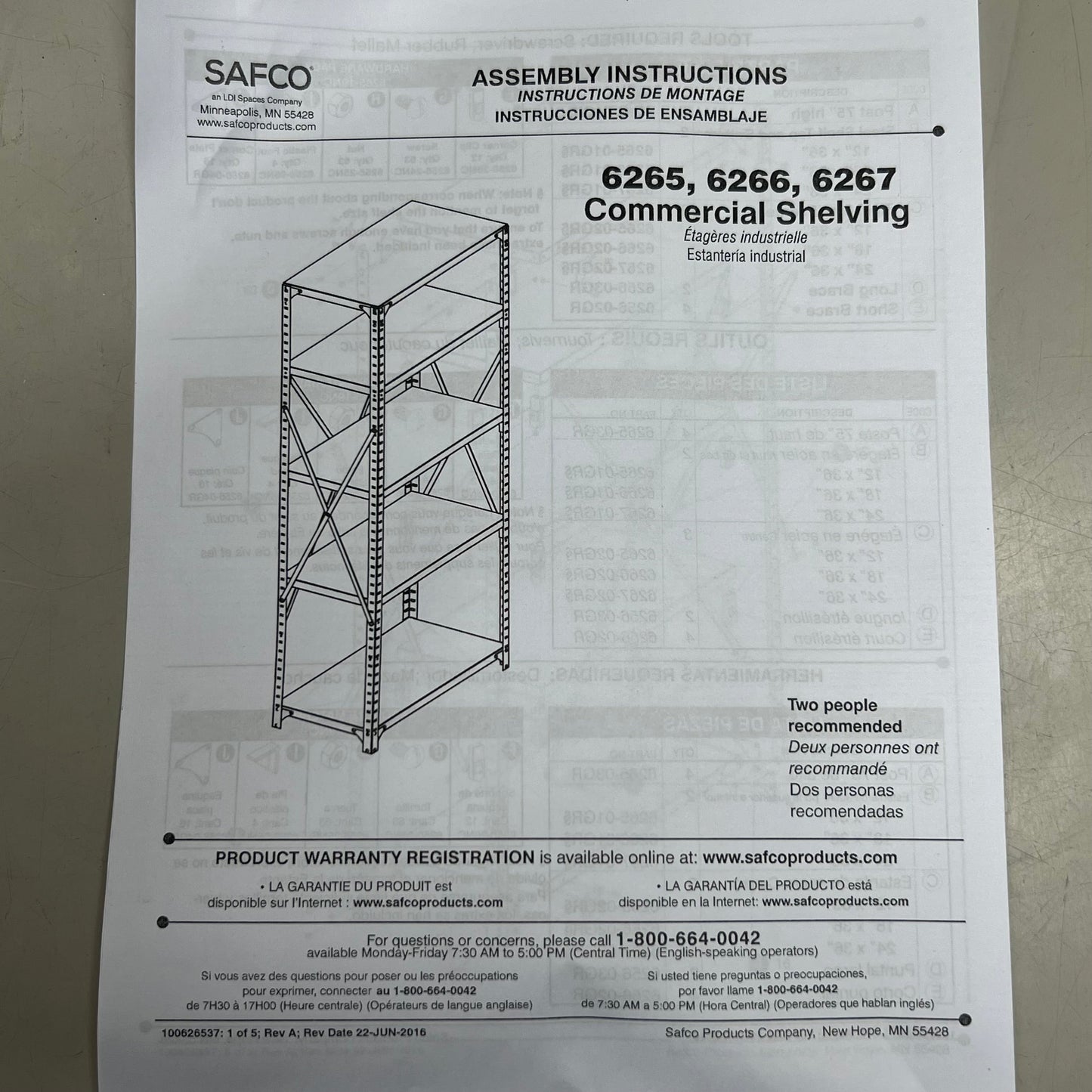SAFCO Industrial Steel Shelving Sz 36 x 24 x 75", Grey 6267