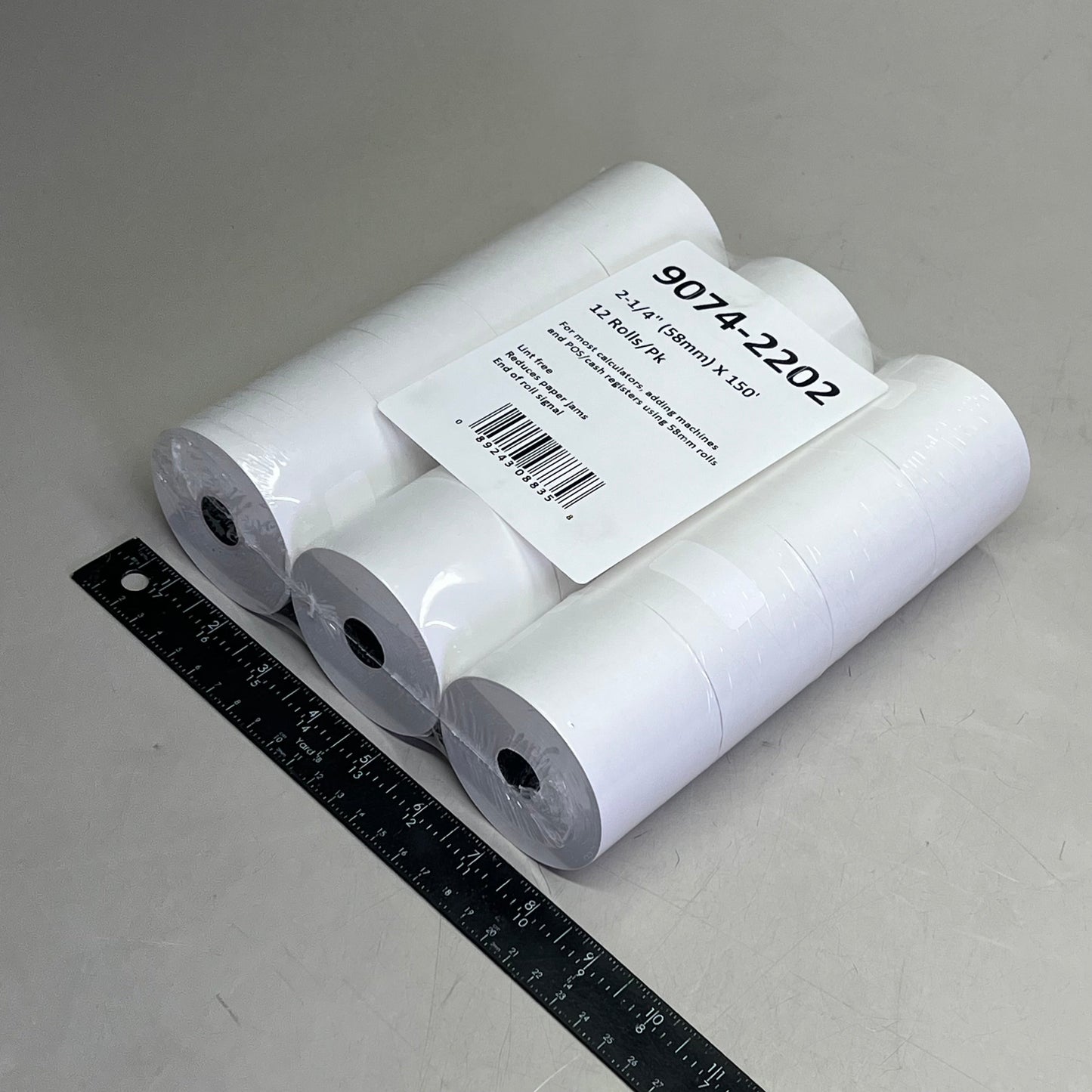 ZA@ (2 PACK, 12 ROLLS EACH) 1-Ply Lint Free Receipt Paper 2-1/4" X 150' White 9074-2202