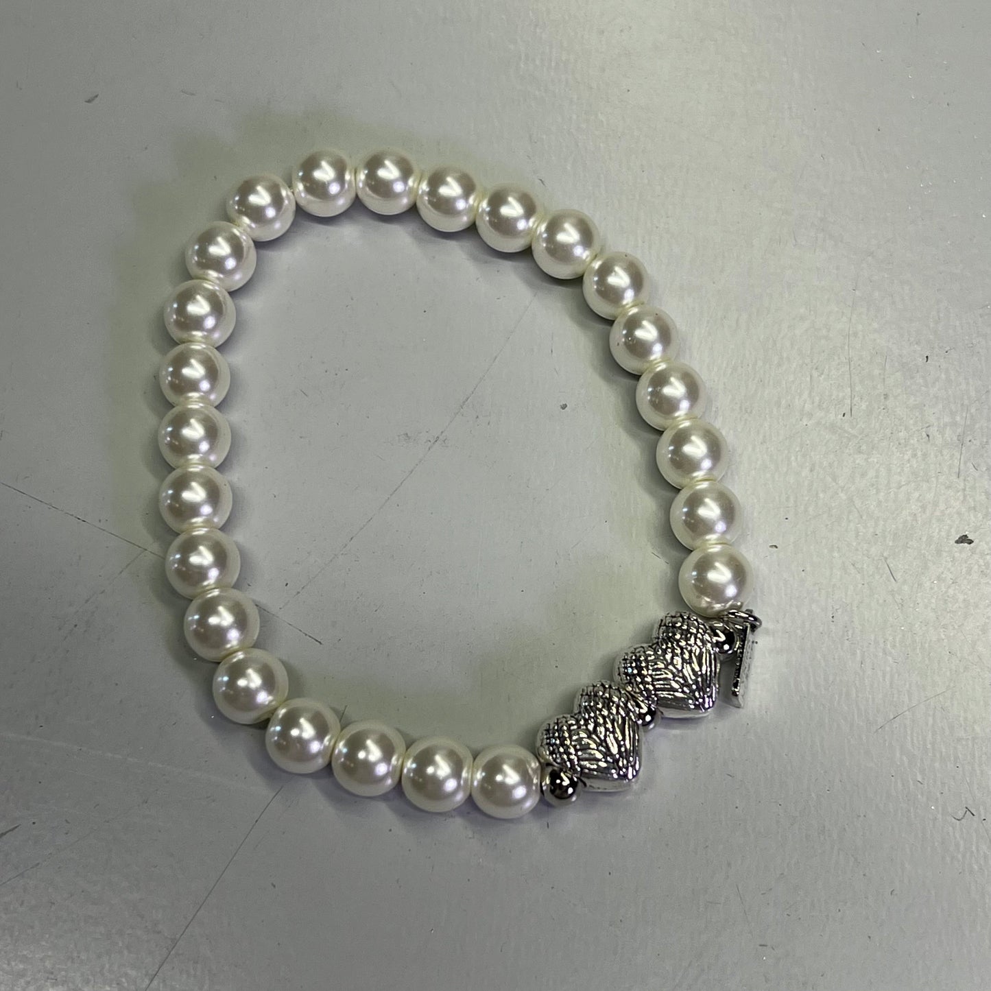 VALERIE (3 PACK) Faithful Angel Wing Heart & Pearl Friendship Bracelets Sz L White