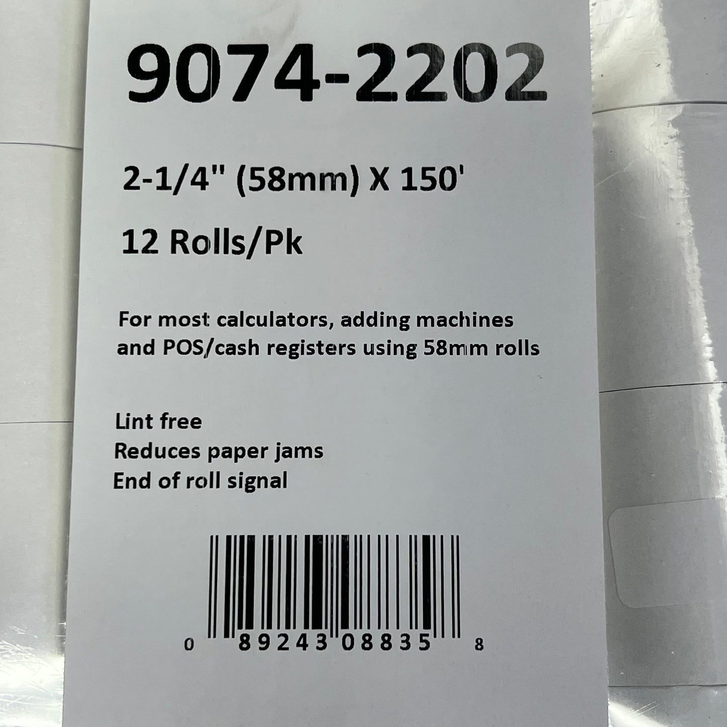ZA@ (2 PACK, 12 ROLLS EACH) 1-Ply Lint Free Receipt Paper 2-1/4" X 150' White 9074-2202