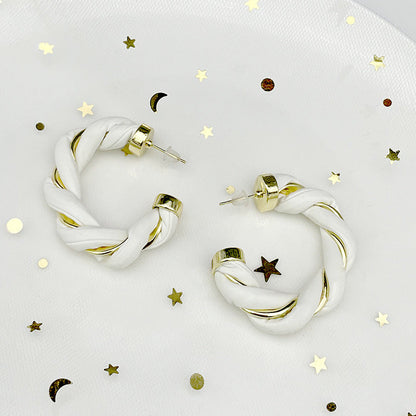 Gold-Plated Twisted Leather Hoop Earrings with Gift Pouch