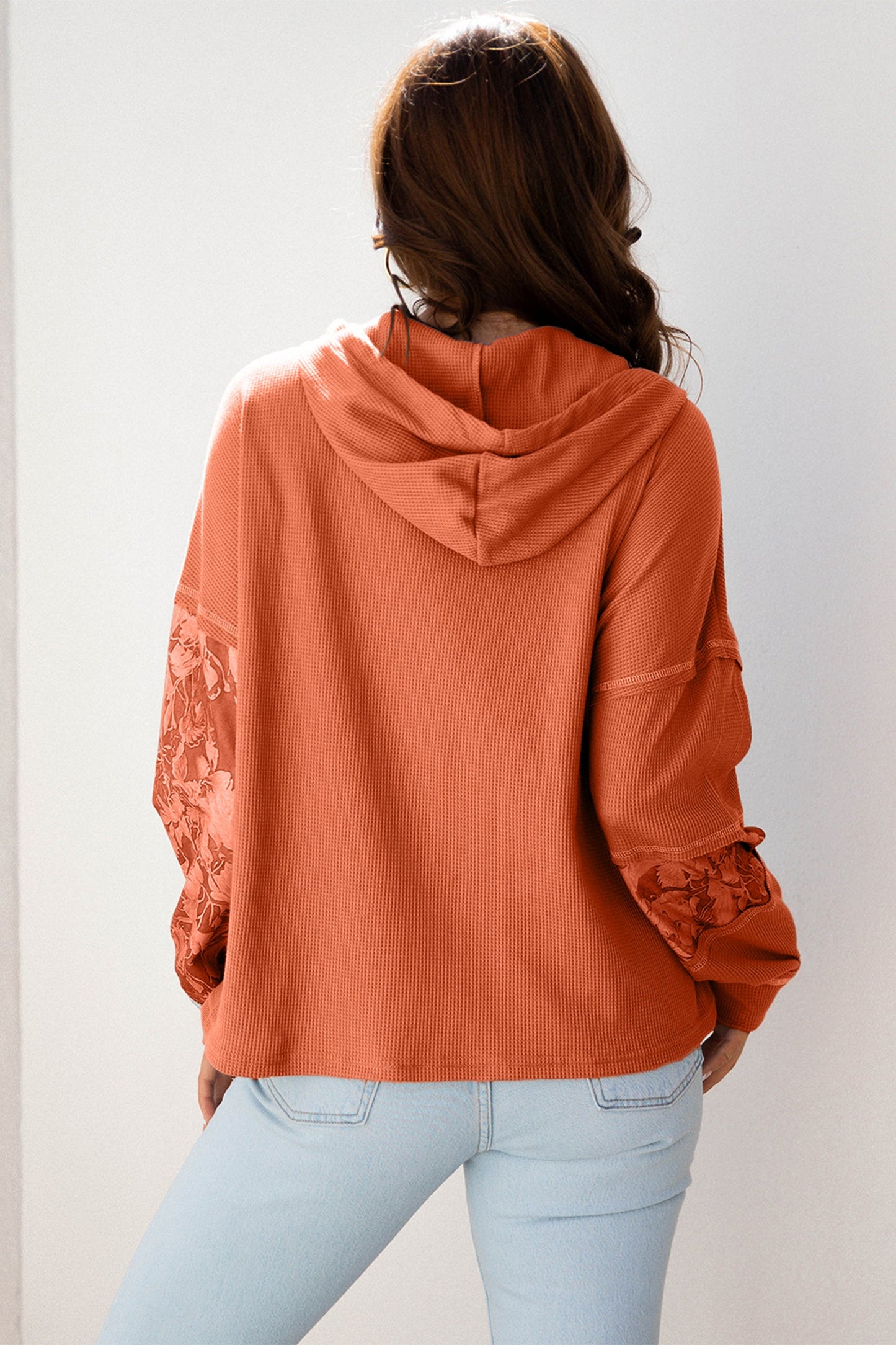 Taytum Patchwork Drawstring Hooded Long Sleeve Top