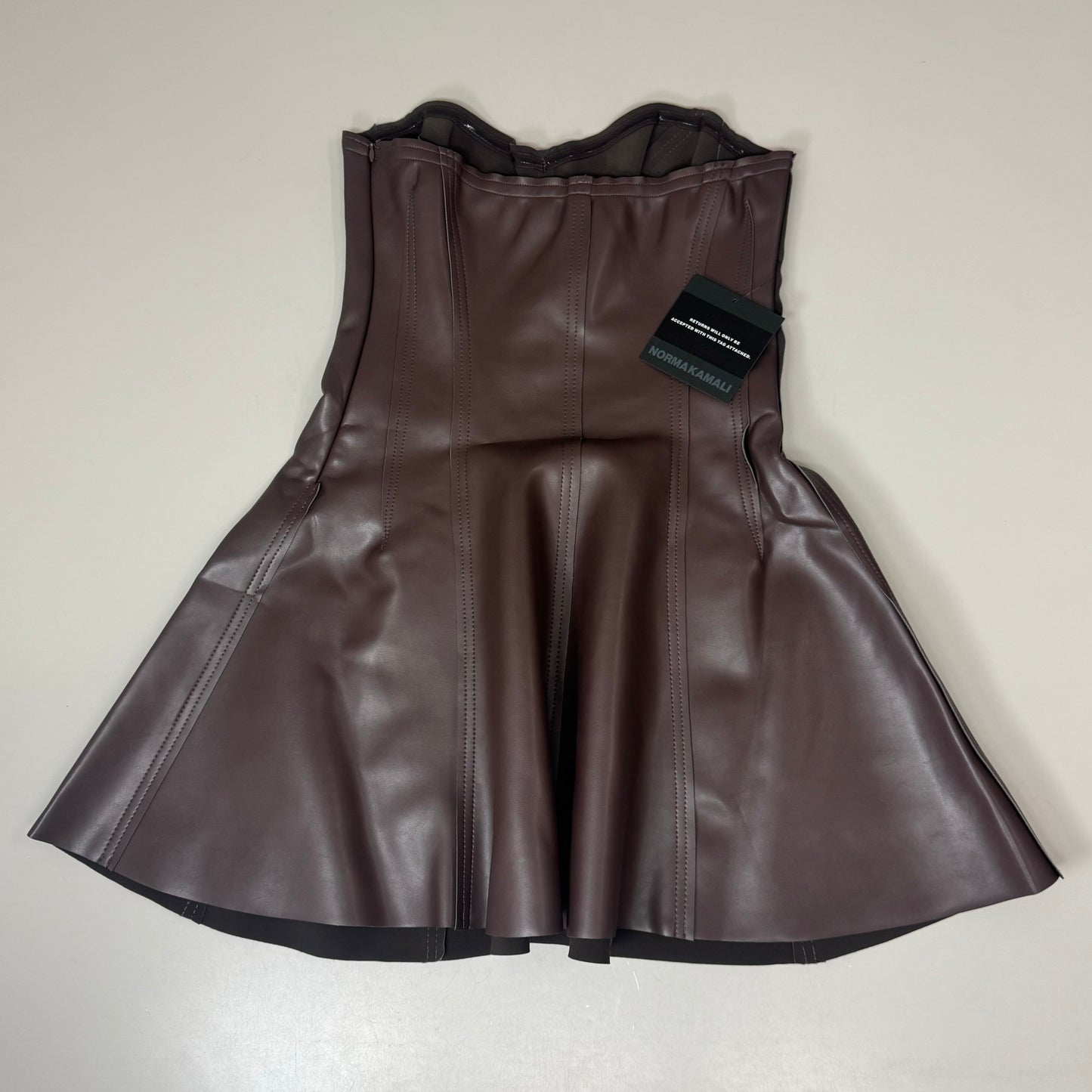 NORMA KAMALI Strapless Grace Mini Dress Unlined Women's Sz M/38 Chocolate