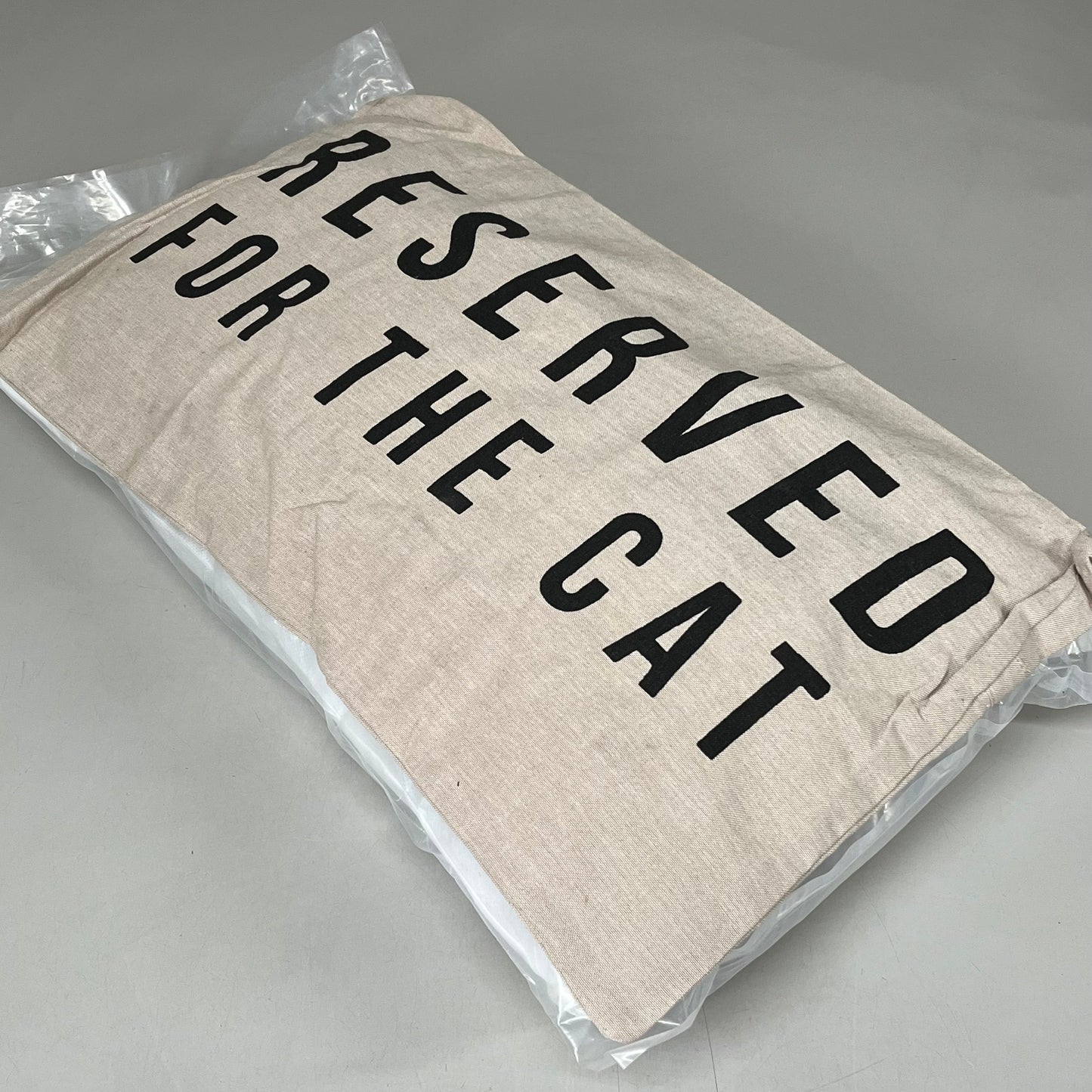 CREATIVE CO-OP Reserved for The Cat Cotton Pillow 24"W x 14" H Creme DF0524