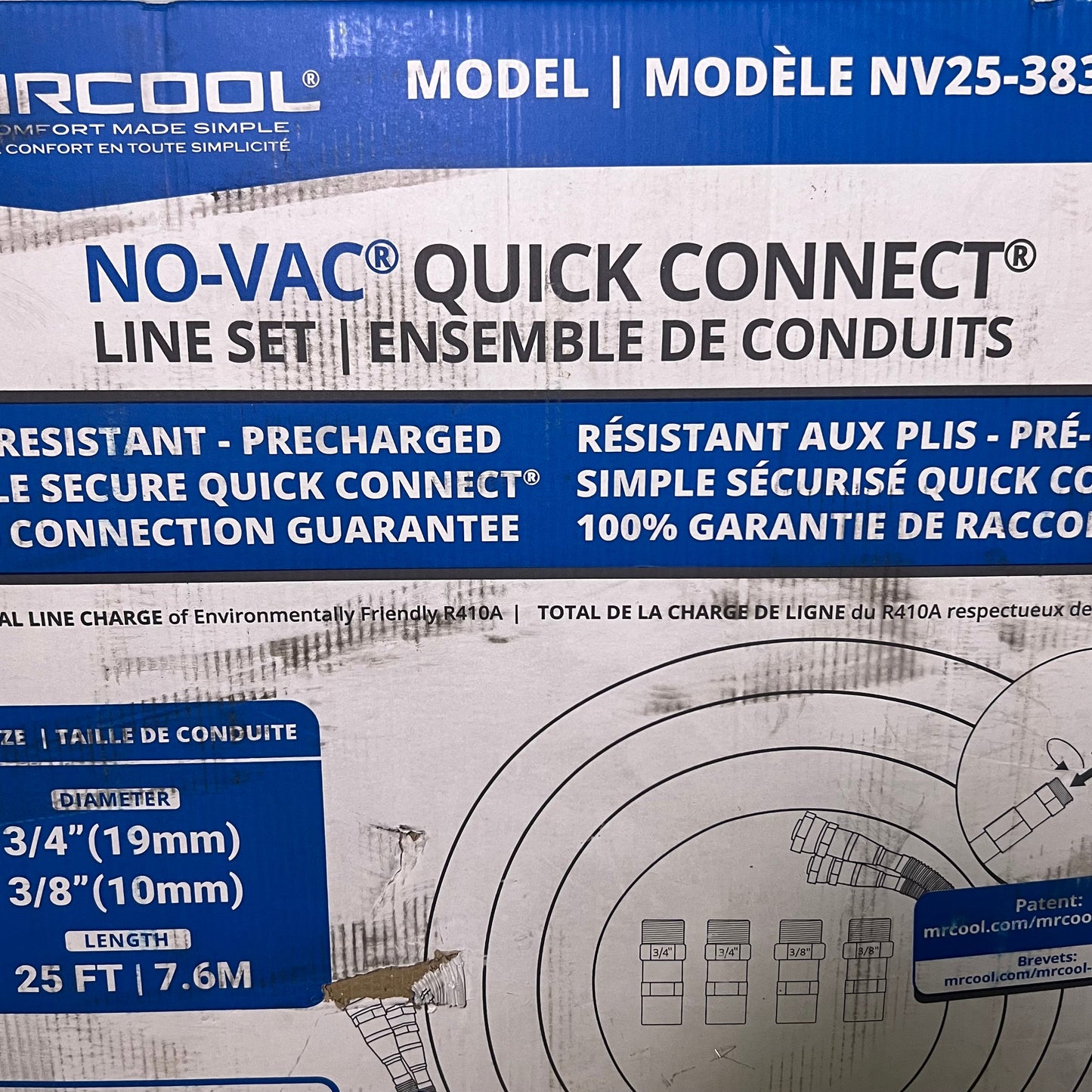 MRCOOL 25ft NO-VAC Quick Connect Line Set for Central Ducted NV25-3834, White