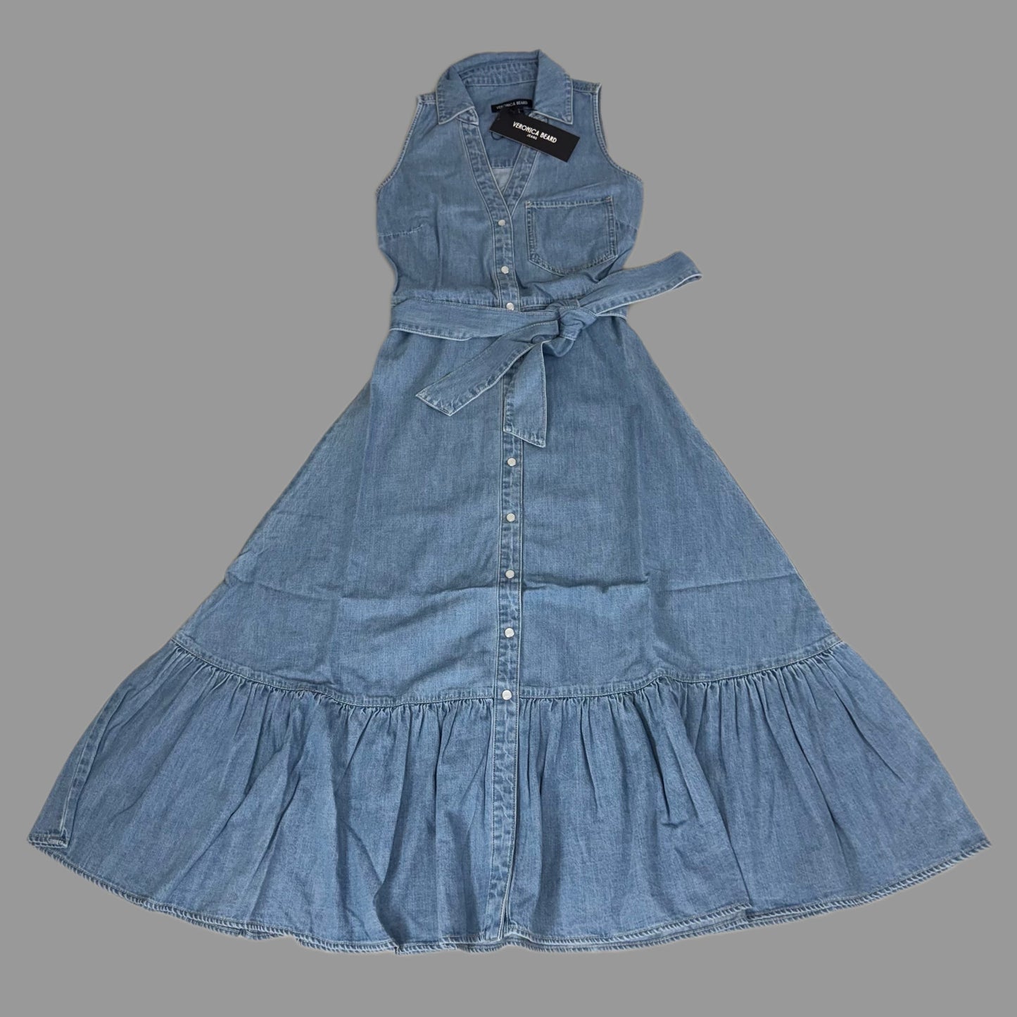 VERONICA BEARD Jeans Edwina Sleeveless Midi Dress Sz-0 Iceberg J24067101287IC