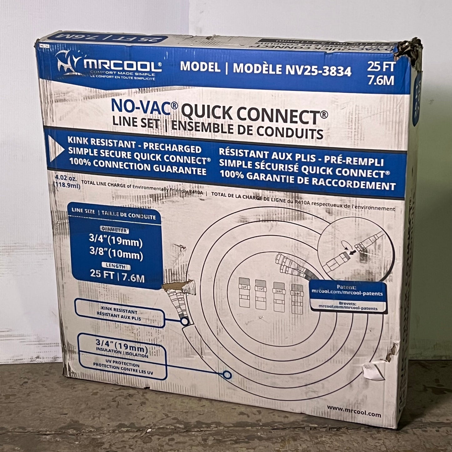 MRCOOL 25ft NO-VAC Quick Connect Line Set for Central Ducted NV25-3834, White