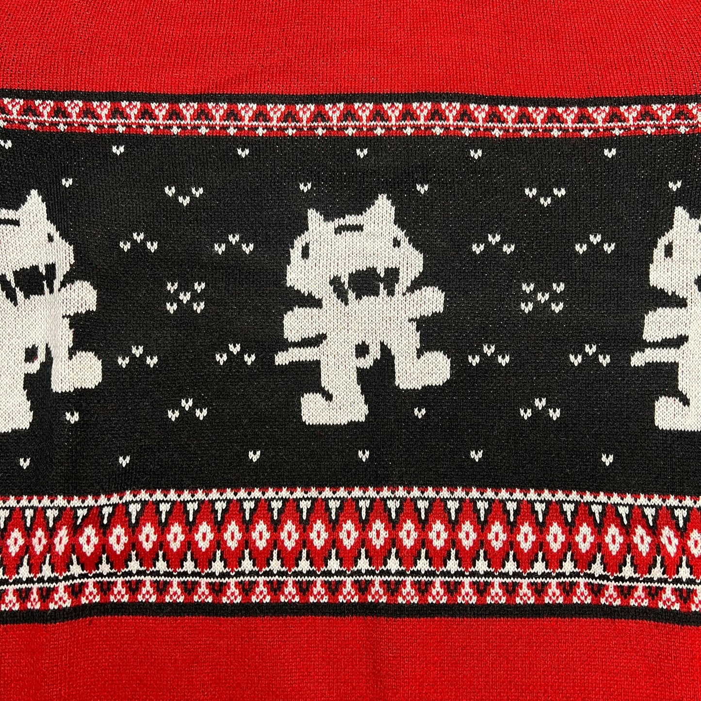 MONSTERCAT Records Holiday Intarsia Pullover Sweater Men's Sz S Deep Red/Black