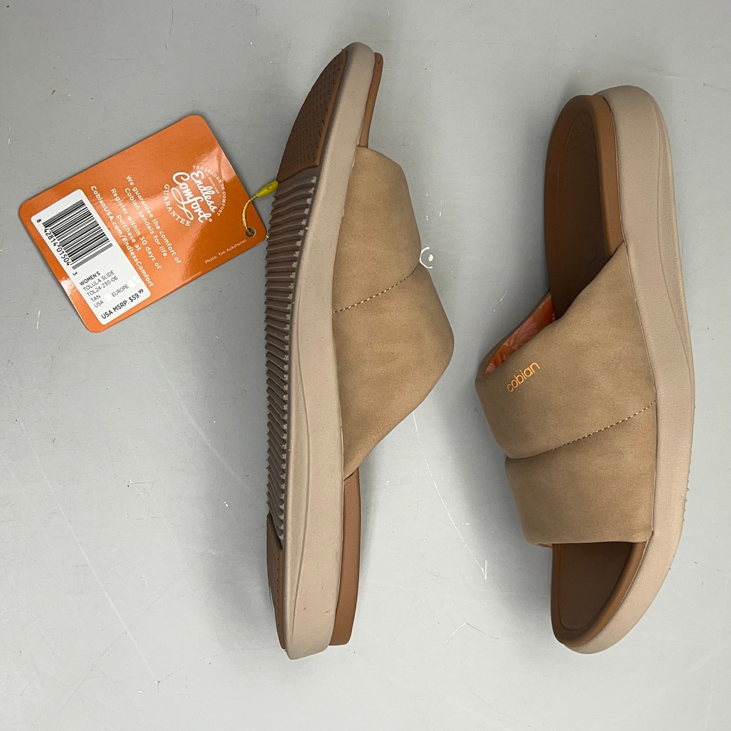 COBIAN Tolula Slide Enhanced Cushion Suede Strap Women's Sz 7 Tan TOL24-230-07