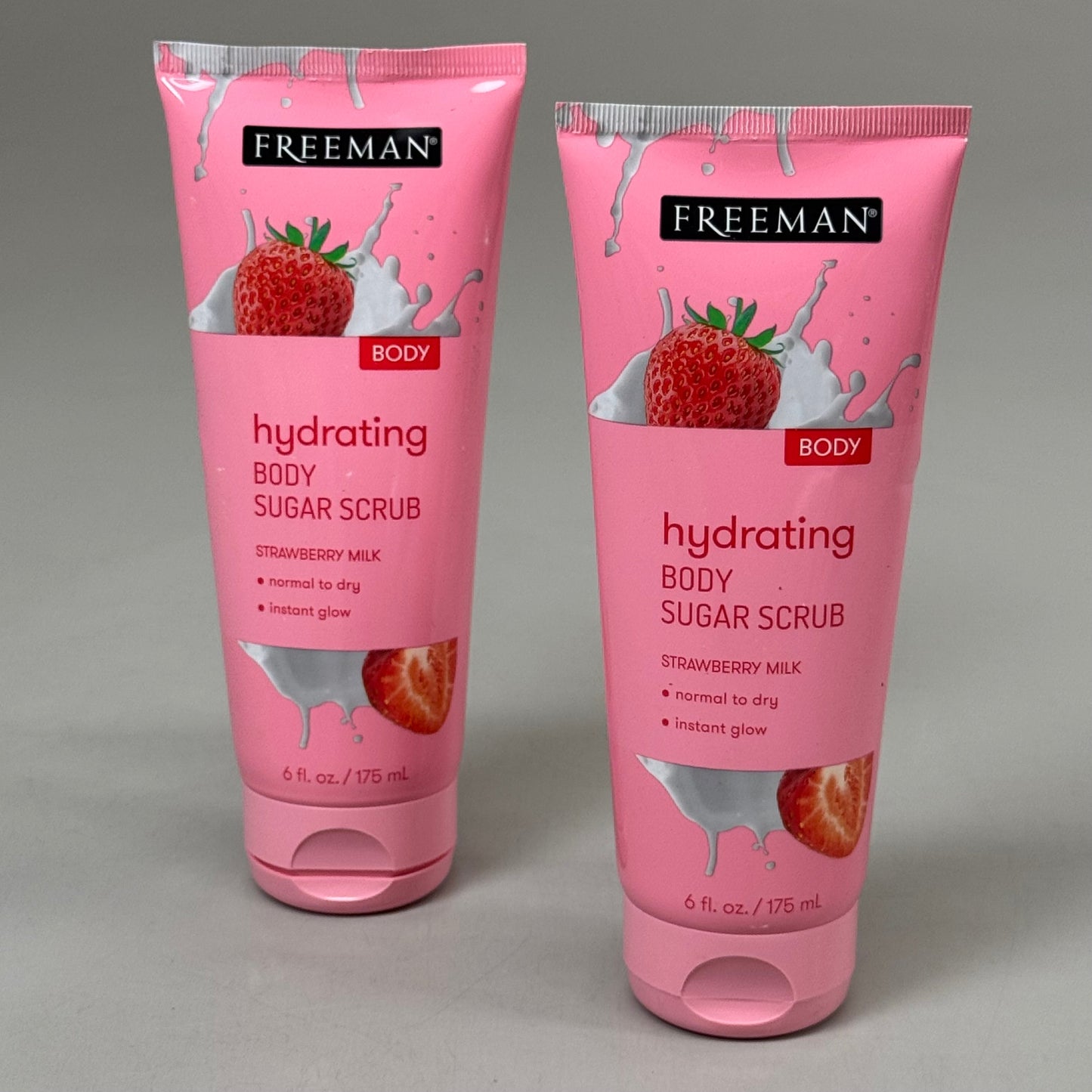 ZA@ FREEMAN (2 PACK) Hydrating Body Sugar Scrub Strawberry Milk Scent 6 fl oz