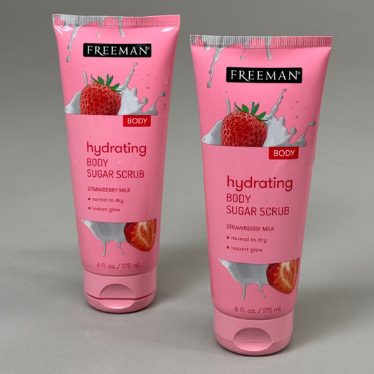ZA@ FREEMAN (2 PACK) Hydrating Body Sugar Scrub Strawberry Milk Scent 6 fl oz