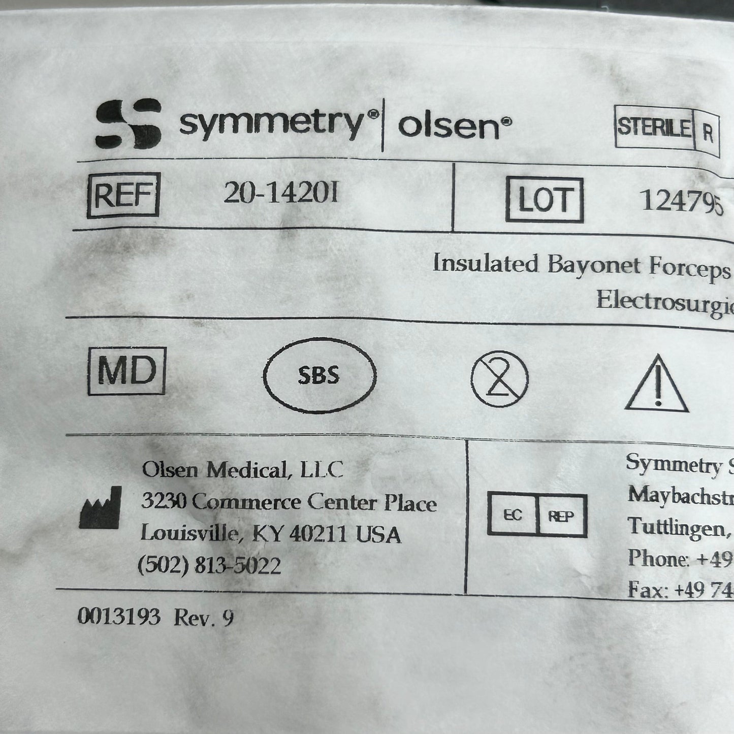 SYMMETRY OLSEN Insulated Bayonet Smooth Tip Forcep 8.25" Blue 20-1420I