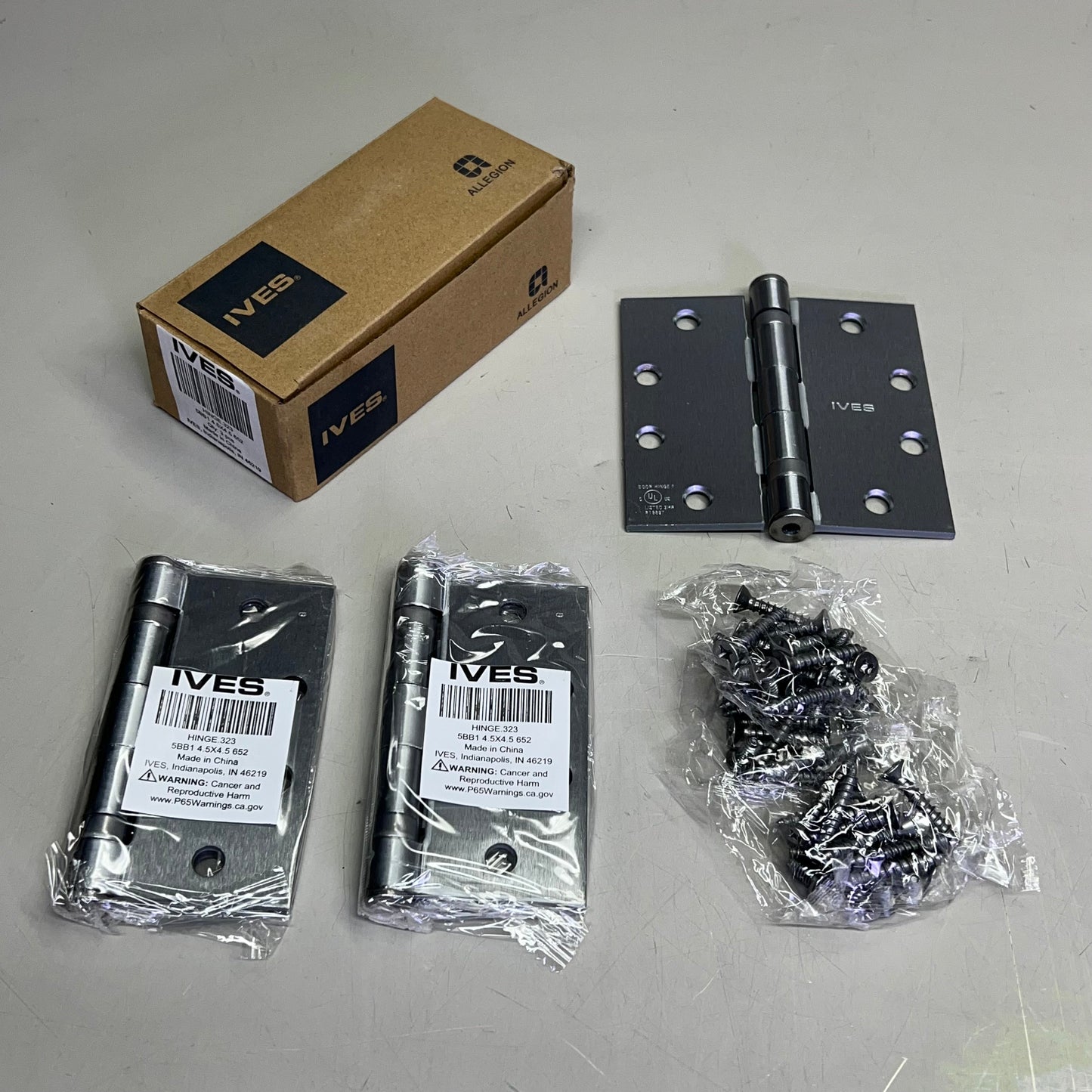 ZA@ IVES (3 PACK) Ball Bearing Hinges w/ Hardware 4.5″ x 4.5″ Satin Chrome  HINGE 323
