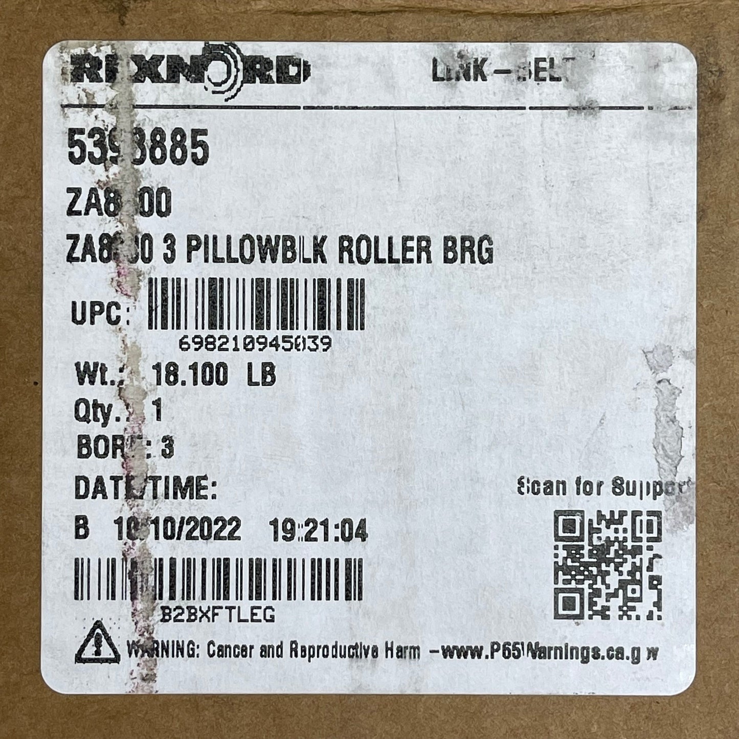 REXNORD Pillow Block Roller Bearing 3" Bore Diameter Cast Iron ZA8300
