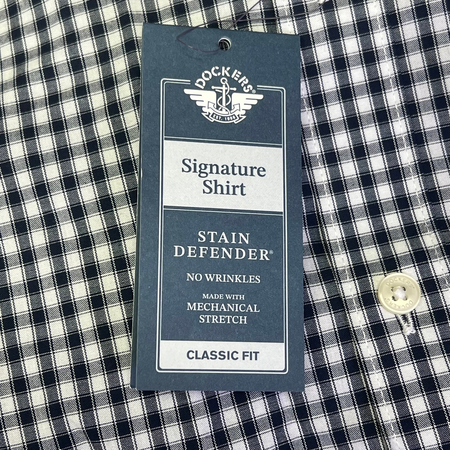 DOCKERS Signature Stain Defender Button Up Shirt Men's Sz XL Navy Blue A42520010