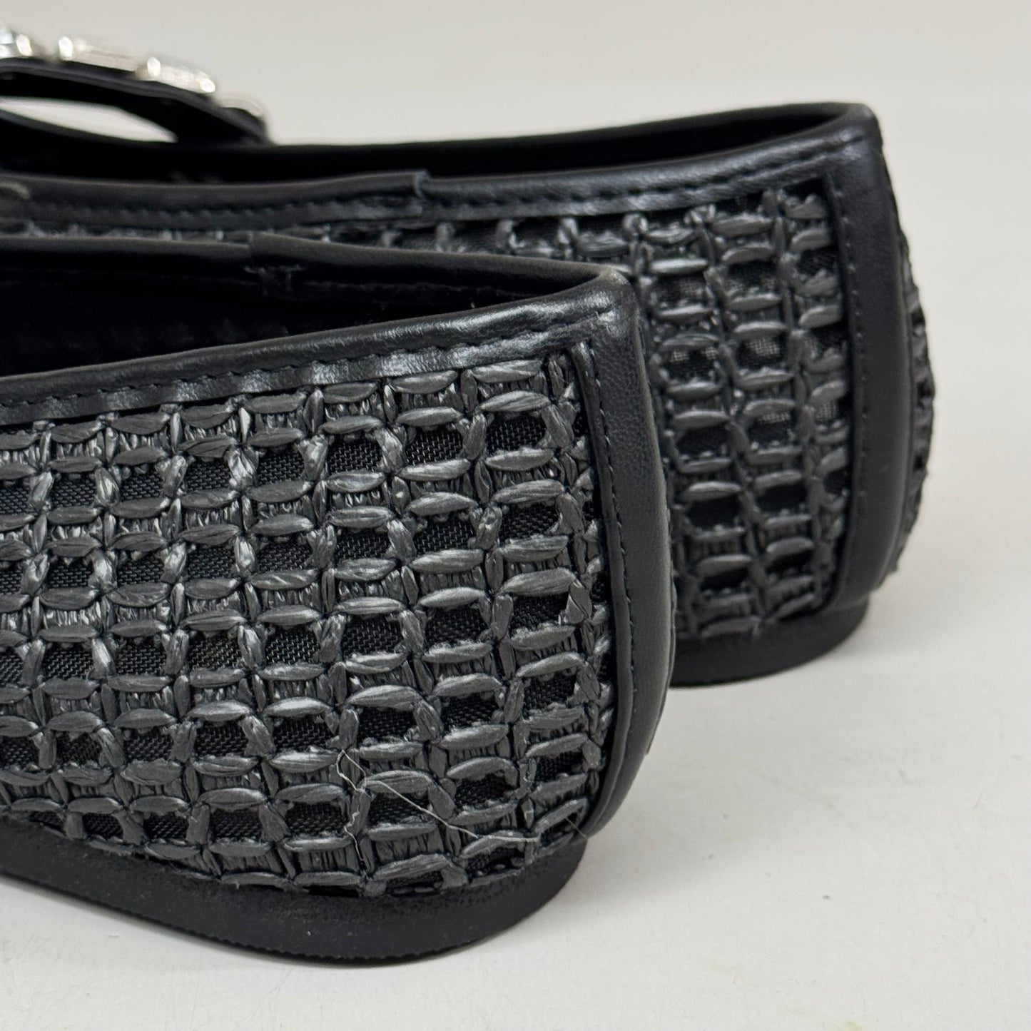 KENNETH COLE New York Zeta Raffia Jewel Jane Flat Women's Sz 9.5 Black KL25ZMJ01