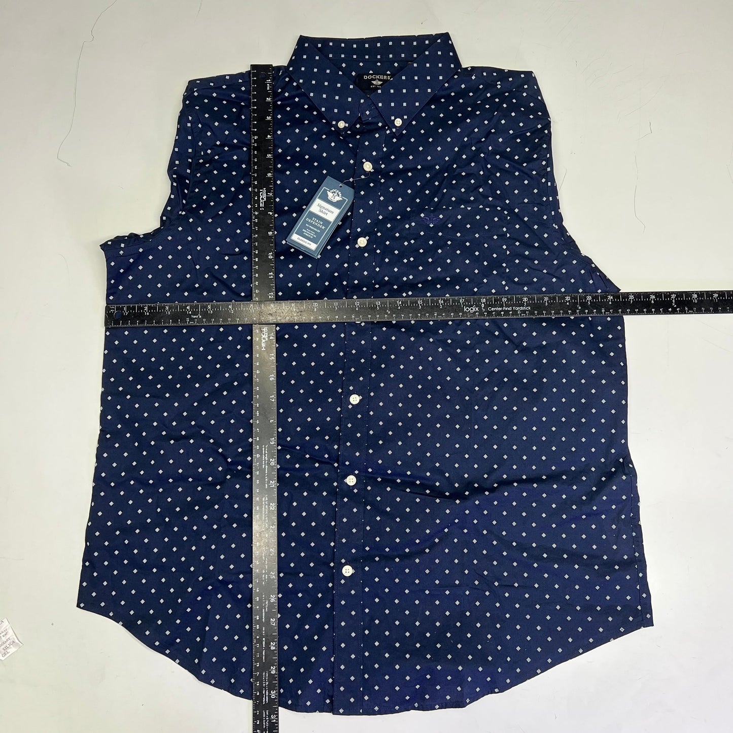 DOCKERS Stain Defender Button Up Shirt Daisy Pattern Men's Sz XL Navy Blue