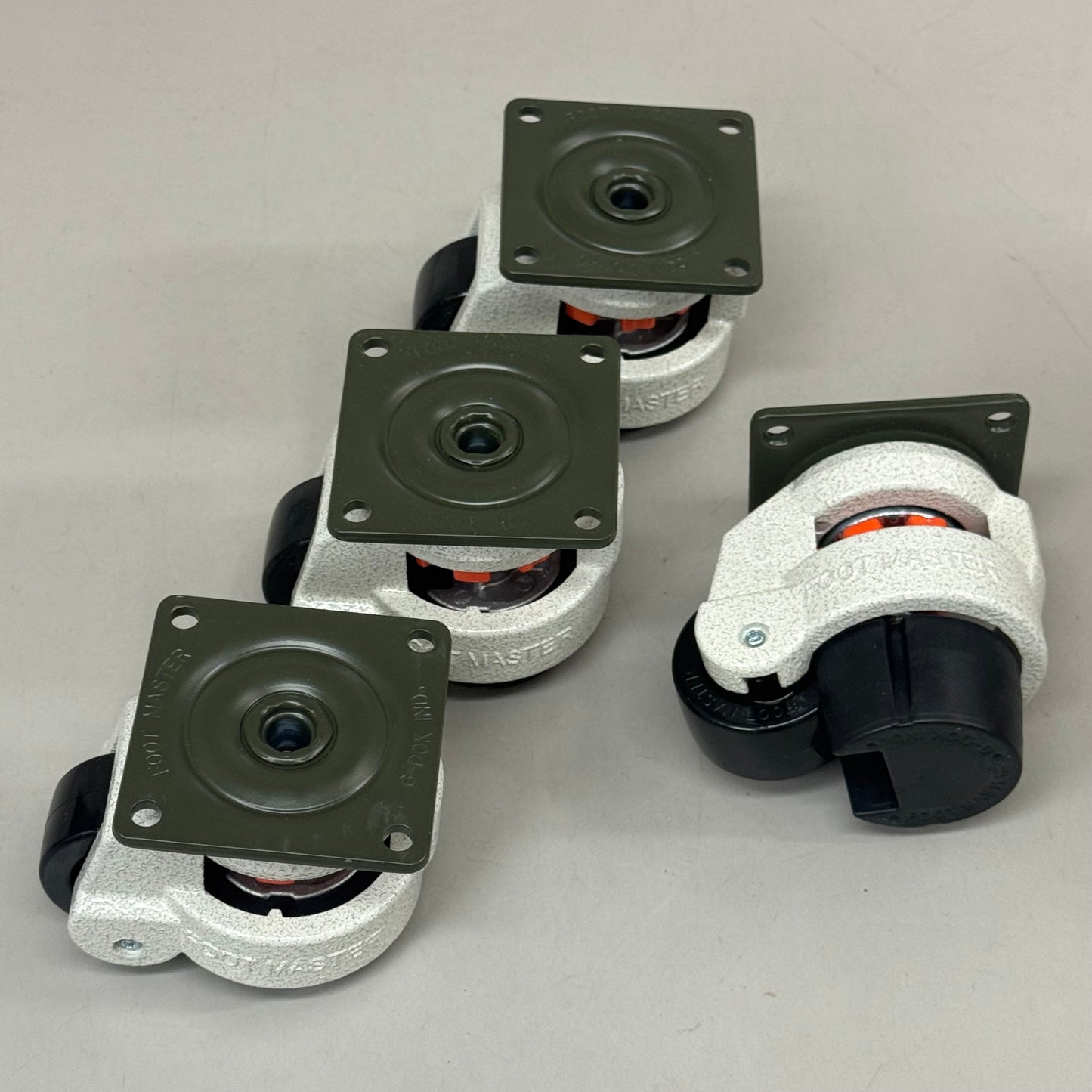 FOOT MASTER (4 Wheels) Plate Caster Mounting Swivel Wheel Set 3 1/4" Mounting HT, 2" Wheel Dia Marble/ Green