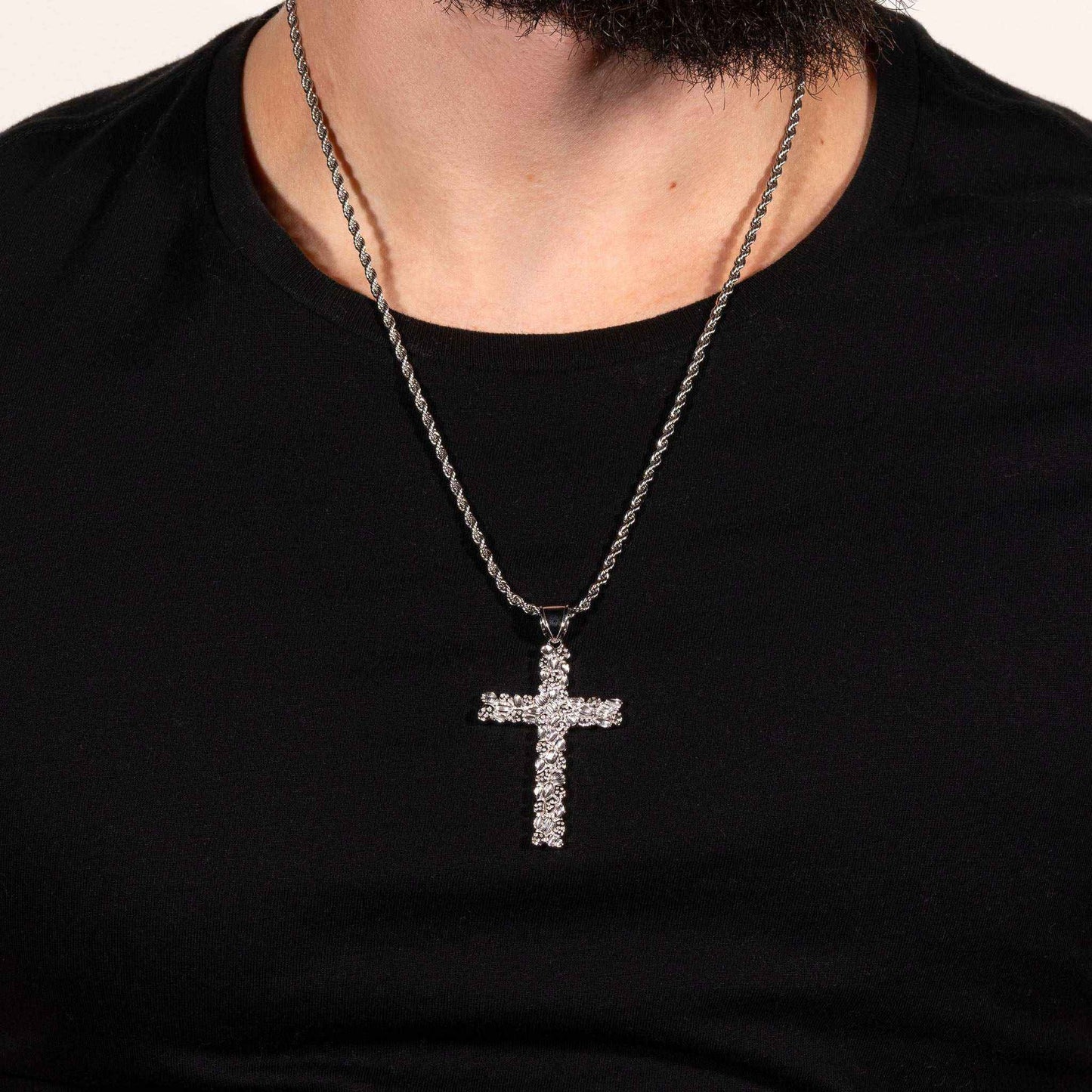 Nugget Cross Pendant in 925 Sterling Silver
