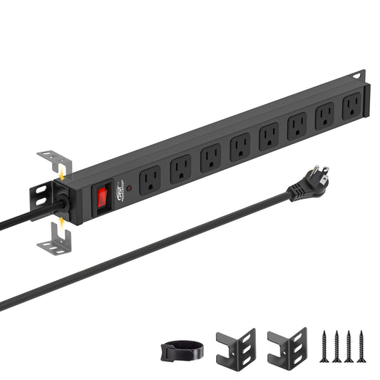 CRST 8-Outlet Mountable Metal Power Strip | 4-Way Bracket Mount, 2100J Surge Protector, 45° Flat Plug, Wide-Spaced Outlets, ETL Listed