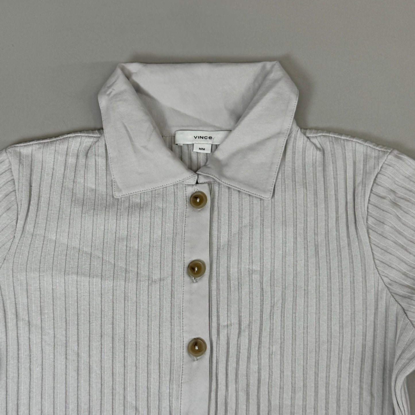 VINCE Ribbed Cotton-Blend Polo Dress 4 Button Women's Sz M Salt Glass V041584525