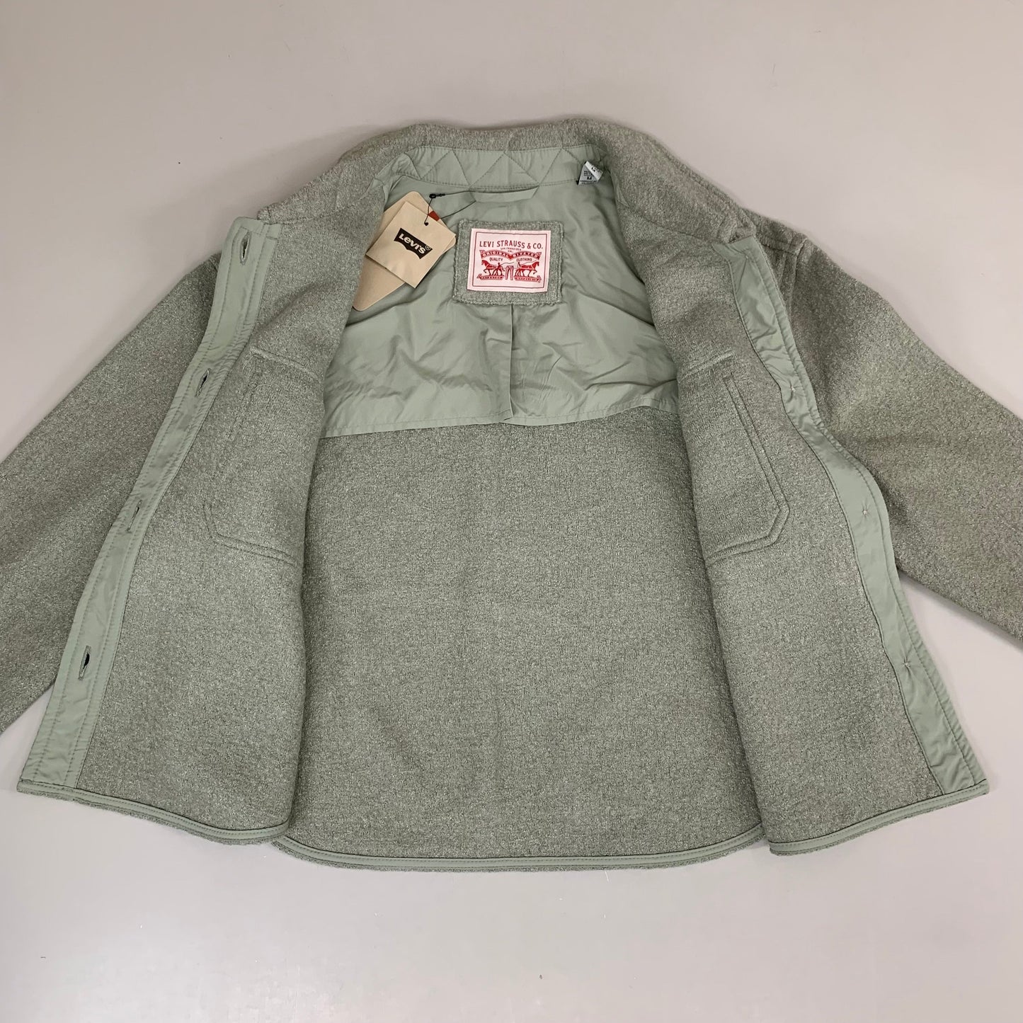 LEVI'S Front Button Cropped Jacket W/ Laydown Collar Women's Medium Tea Green 595450040
