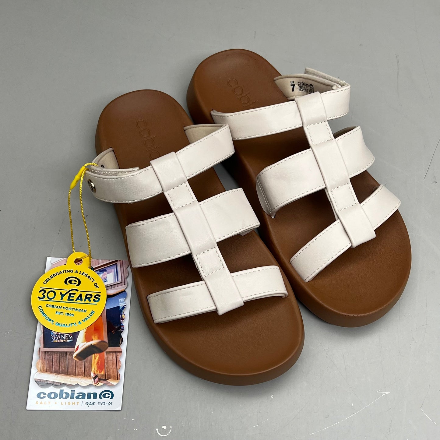 COBIAN Amalfi Synthetic Leather W/ Microfiber Lining Sandals Women's Sz 7, 37 EU Cream AMA25-110-7