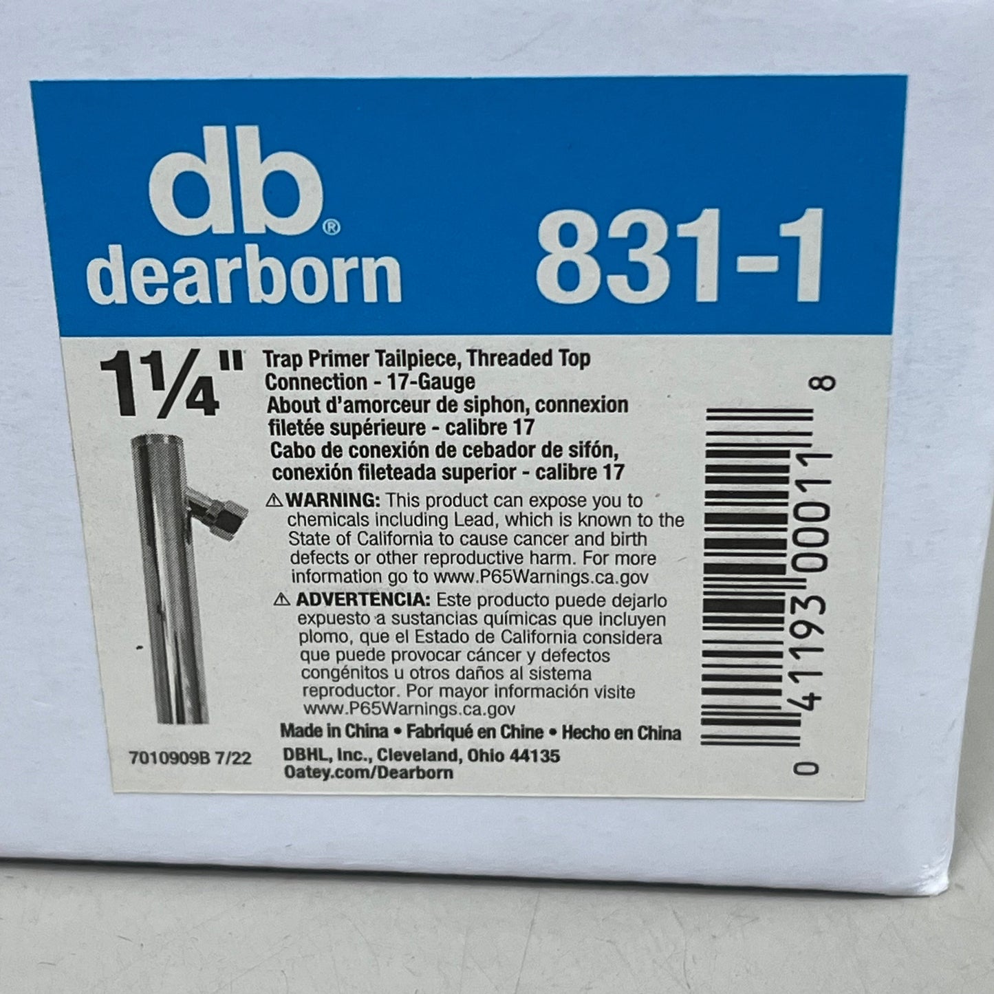 DEARBORN Tubular Trap Primer Tailpiece w/ Brass Slip Nut 17ga Brass 1-1/4" 831-1