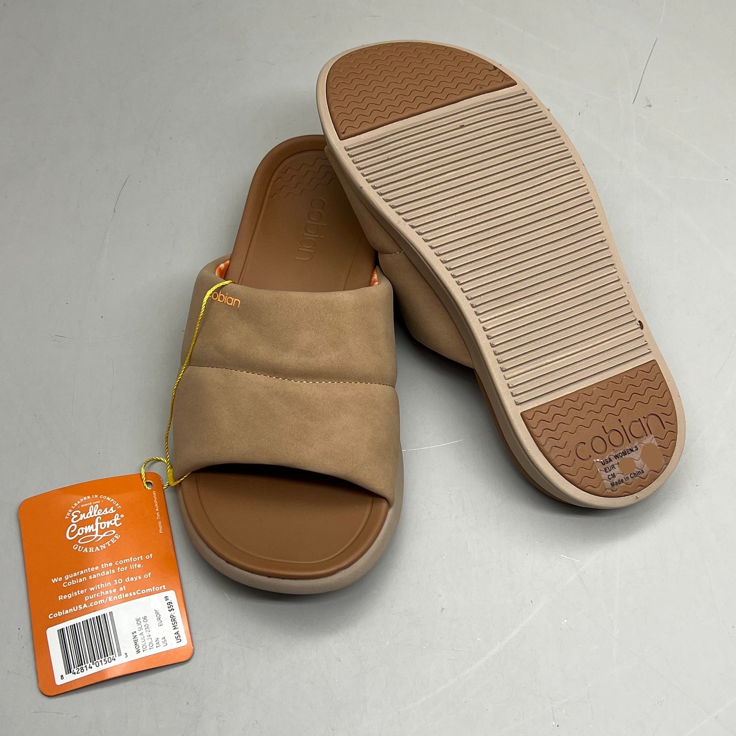 COBIAN Tolula Slide Enhanced Cushion Suede Strap Women's Sz 7 Tan TOL24-230-07