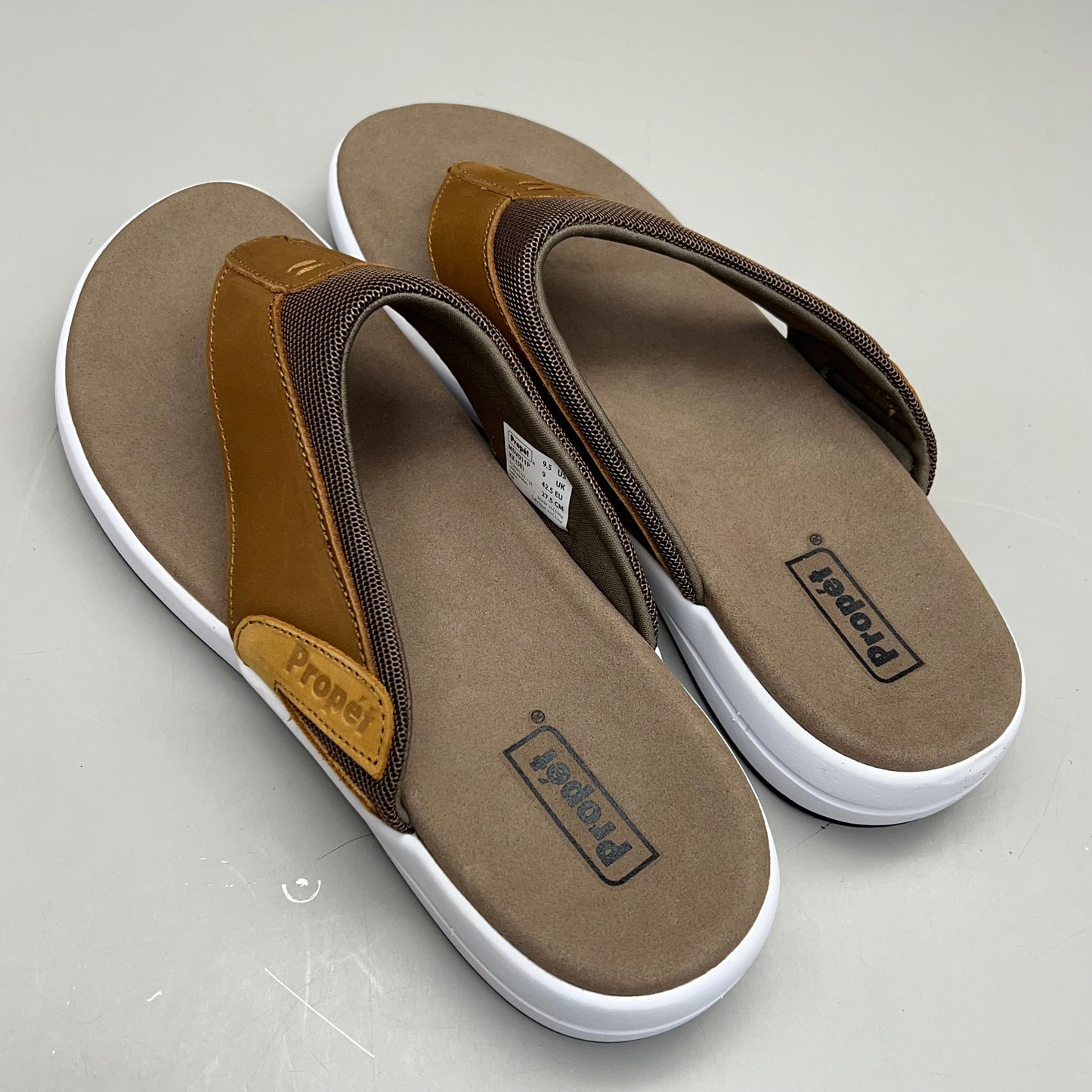 PROPET Easton Cushion Flip Flop Sandal Leather Men's Sz 9.5 XX(5E) Tan MSV011P