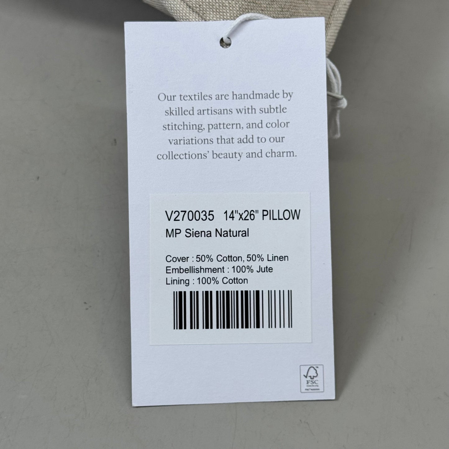 VILLA 14"x26" MP Siena Throw Decorative Pillow Natural