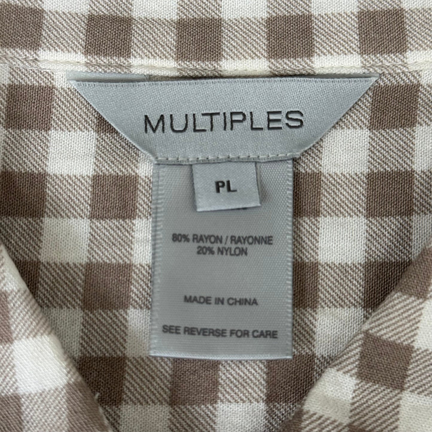 MULTIPLES Button-Up Plaid Shirt w/Cuff Petite Women's Sz PL Brown/Cream M44506BP