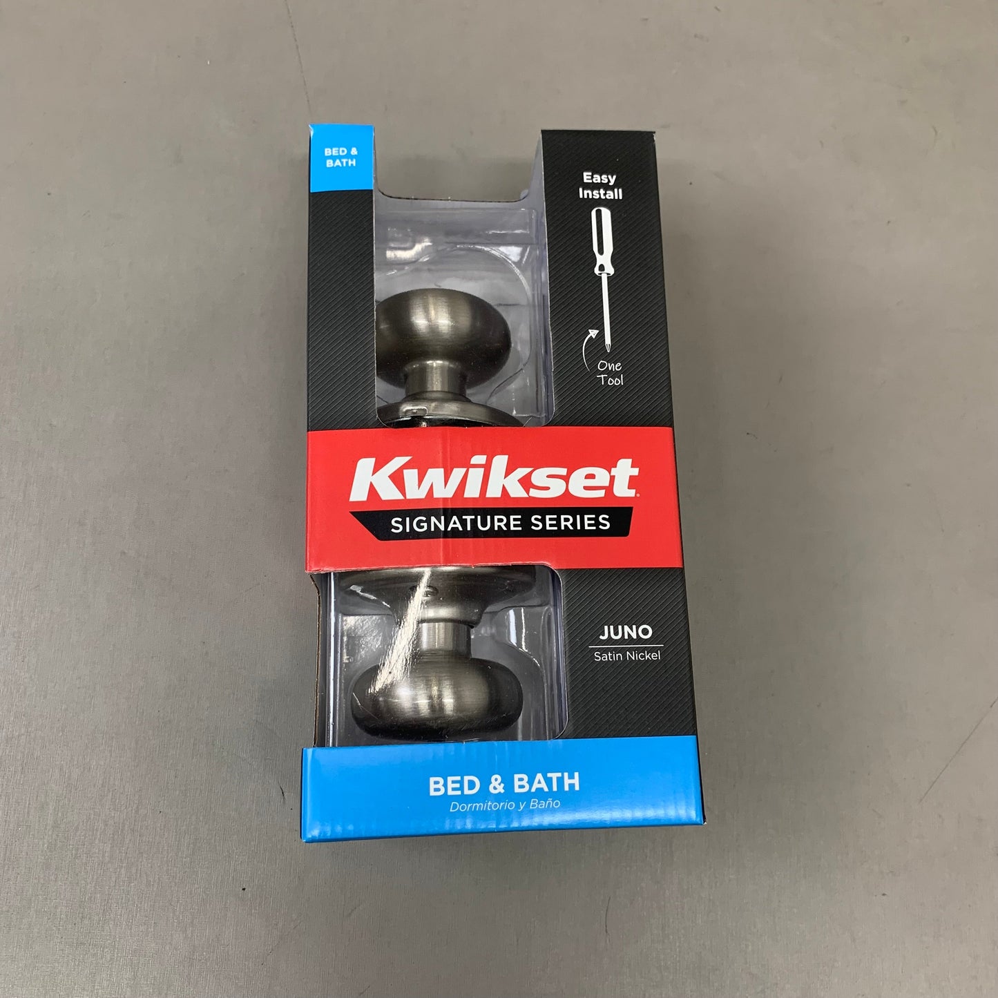 KWIKSET Juno Interior Privacy Door Knob W/ Lock 10"L x 5"W Satin Nickle 97300-829