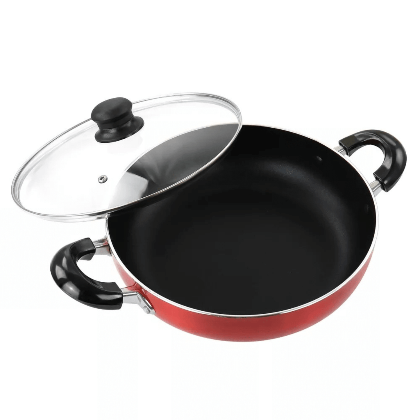 Better Chef 12" Aluminum Non-Stick Metallic Red Deep Fryer with Glass Lid