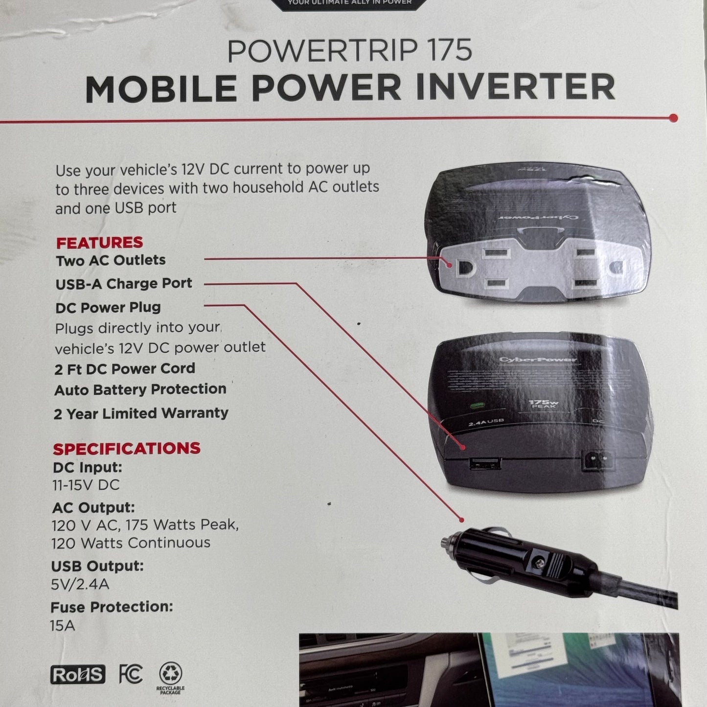 CYBERPOWER Powertrip 175W Mobile Power Inverter CPS175PSU