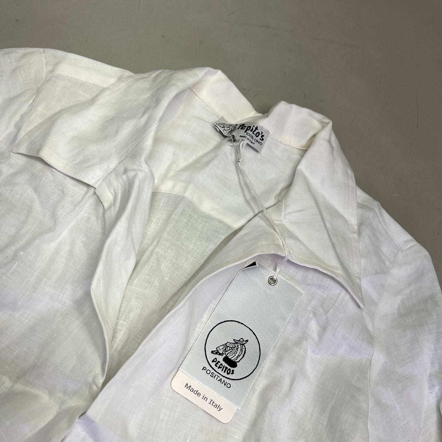 PEITO'S 100% Linen Cropped Long Sleeve Collared Shirt Women's Sz S Solid White