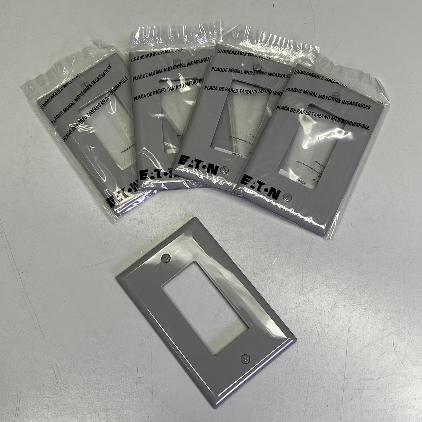 ZA@  EATON (5 PACK) Polycarbonate Single Gang GFCI Wall Plate Cutout Mid Size Grey PJ26GY