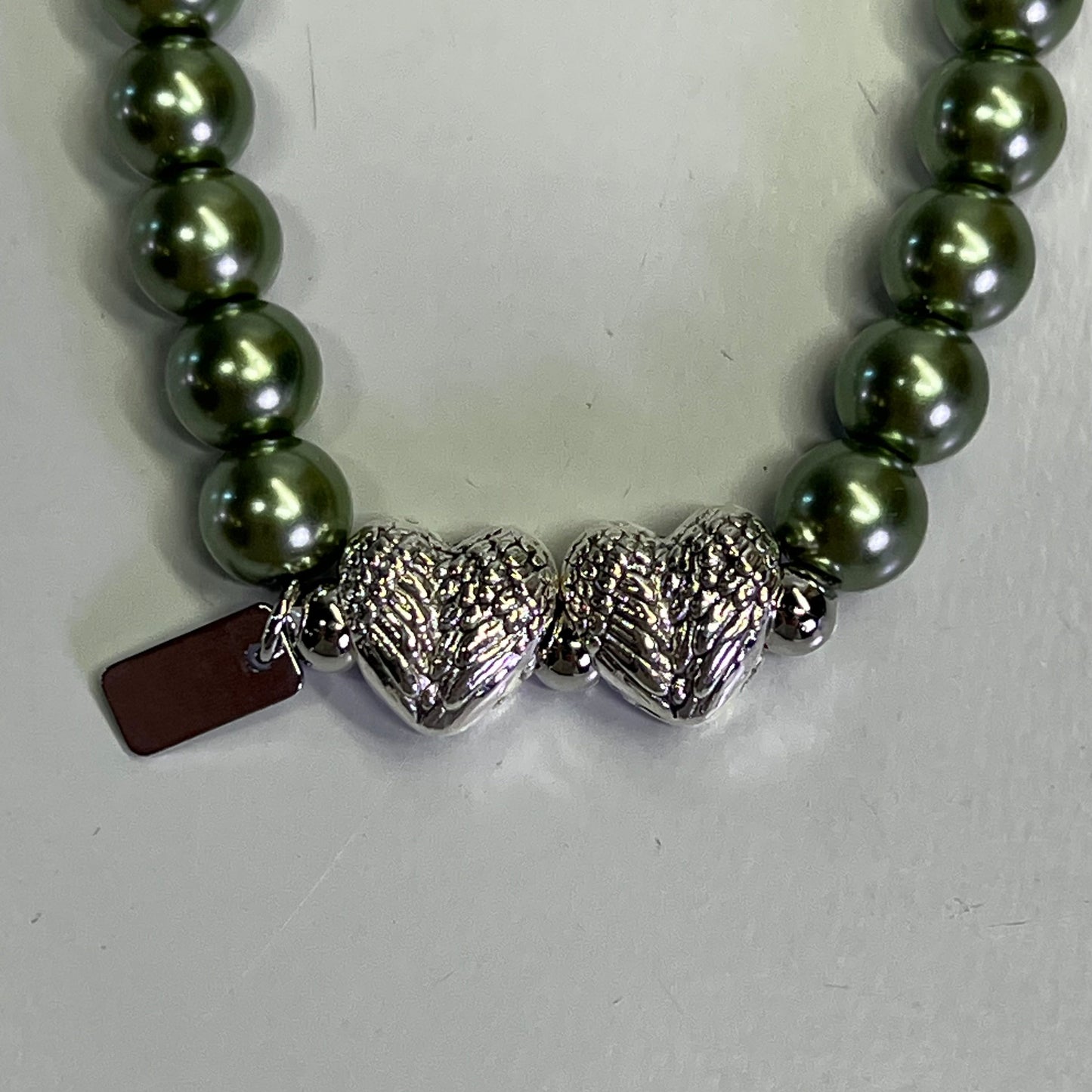 VALERIE PARR HILL Angel Wing Heart & Pearl Friendship Bracelets Sz Large Green