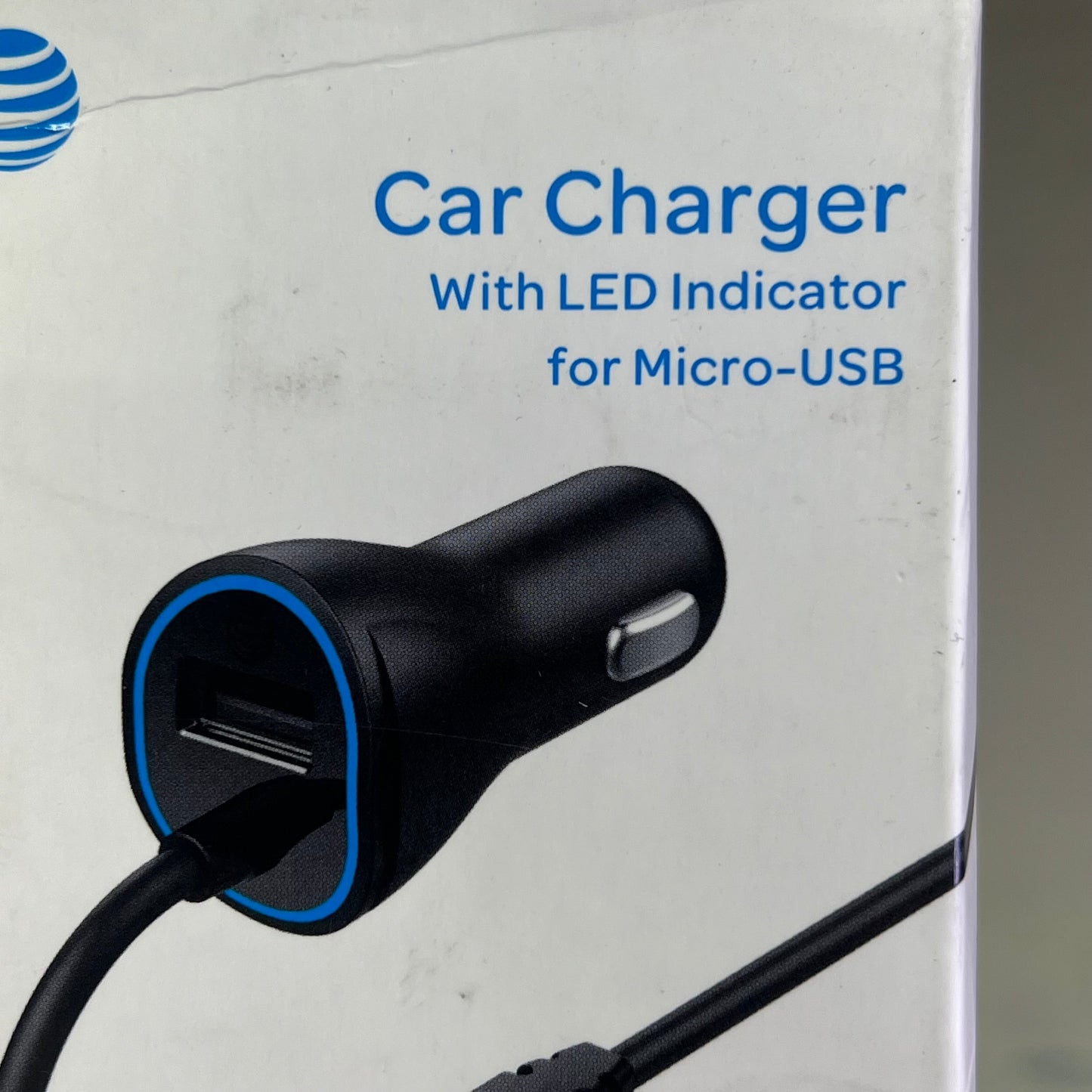 AT & T Single USB Secondary & Corded Micro Car Charger LED 3.4Amp Black 4899