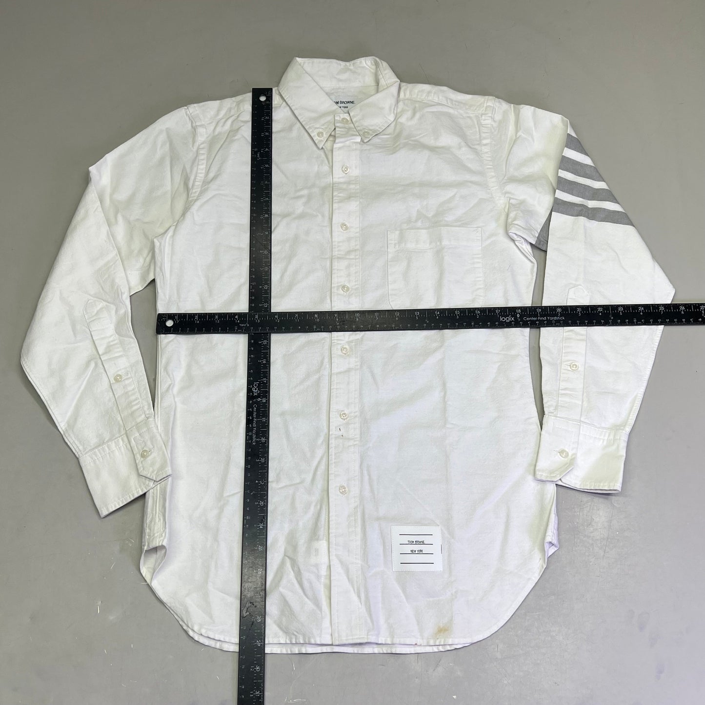 THOM BROWNE 4-Bar Stripe Curved Hem Button Up Shirt Mens Sz 2 White (Pre-Owned)