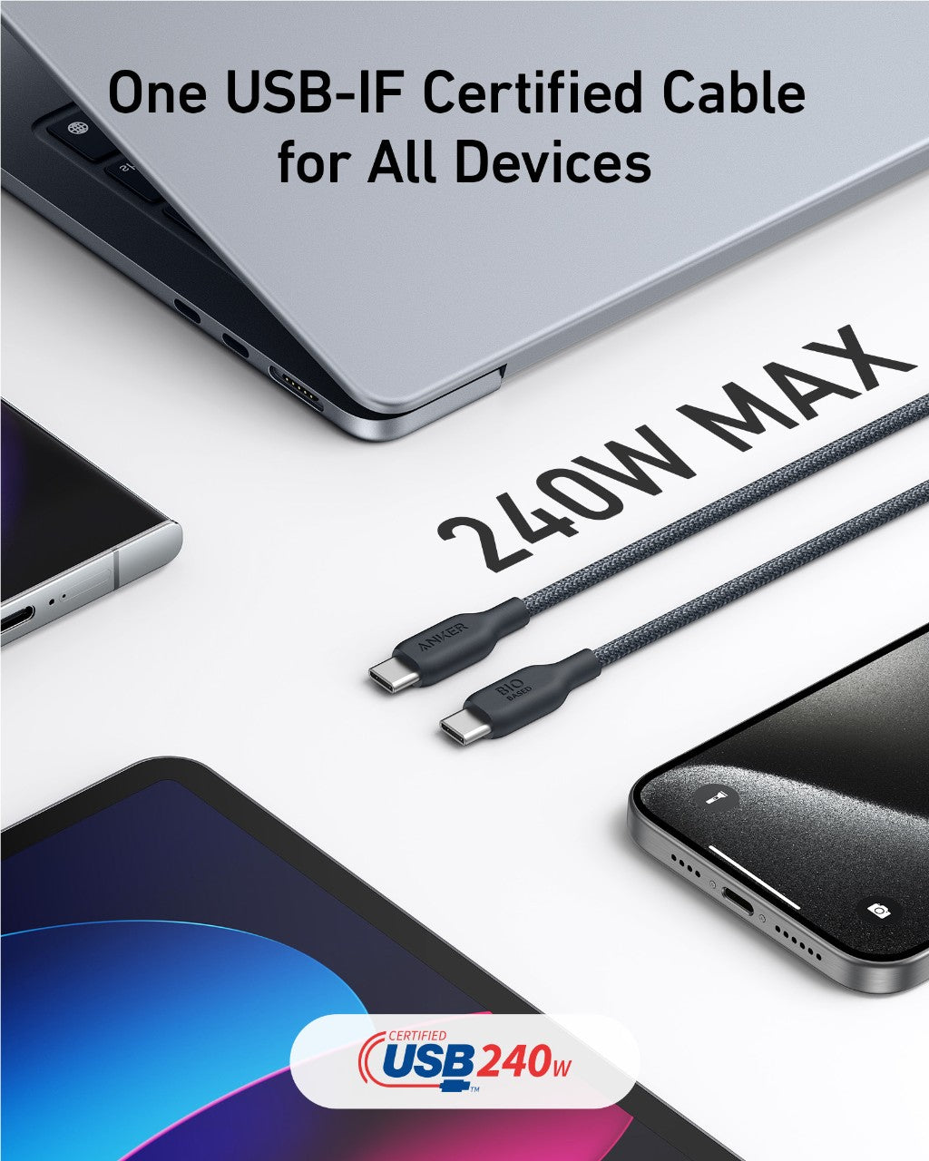 Anker <b>543</b> USB C to USB C Cable (240W, 10 ft)