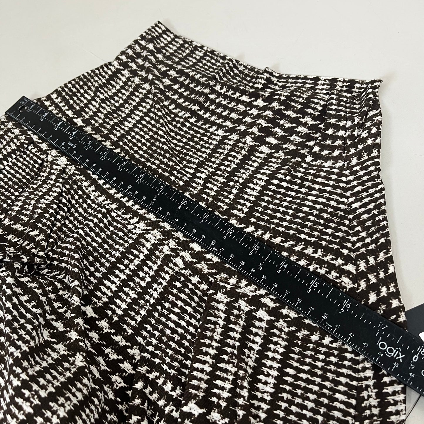 NORMA KAMALI High Waist Pleat Pant Women's Sz XL/38 Chocolate Glenn Plaid Tweed