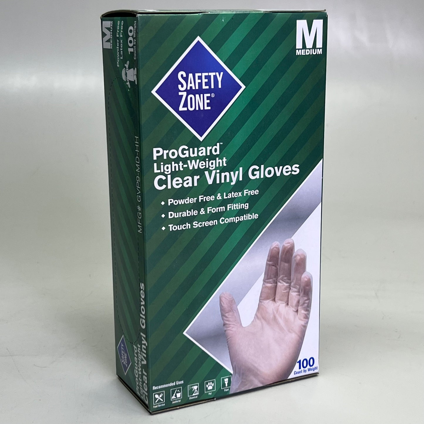 SAFETY ZONE (2 PACK of 100 Gloves) Clear Vinyl Gloves Sz M, GVP9-MD-HH