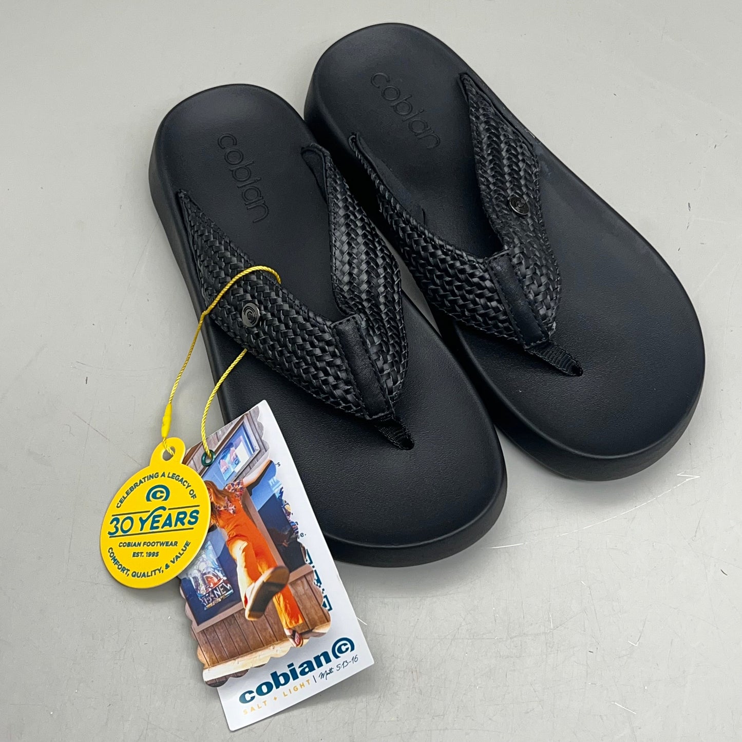 COBIAN Palmilla Braided Synthetic Leather Strap Sandals Women's Sz 7 EU 37 Black PAL25-001-07