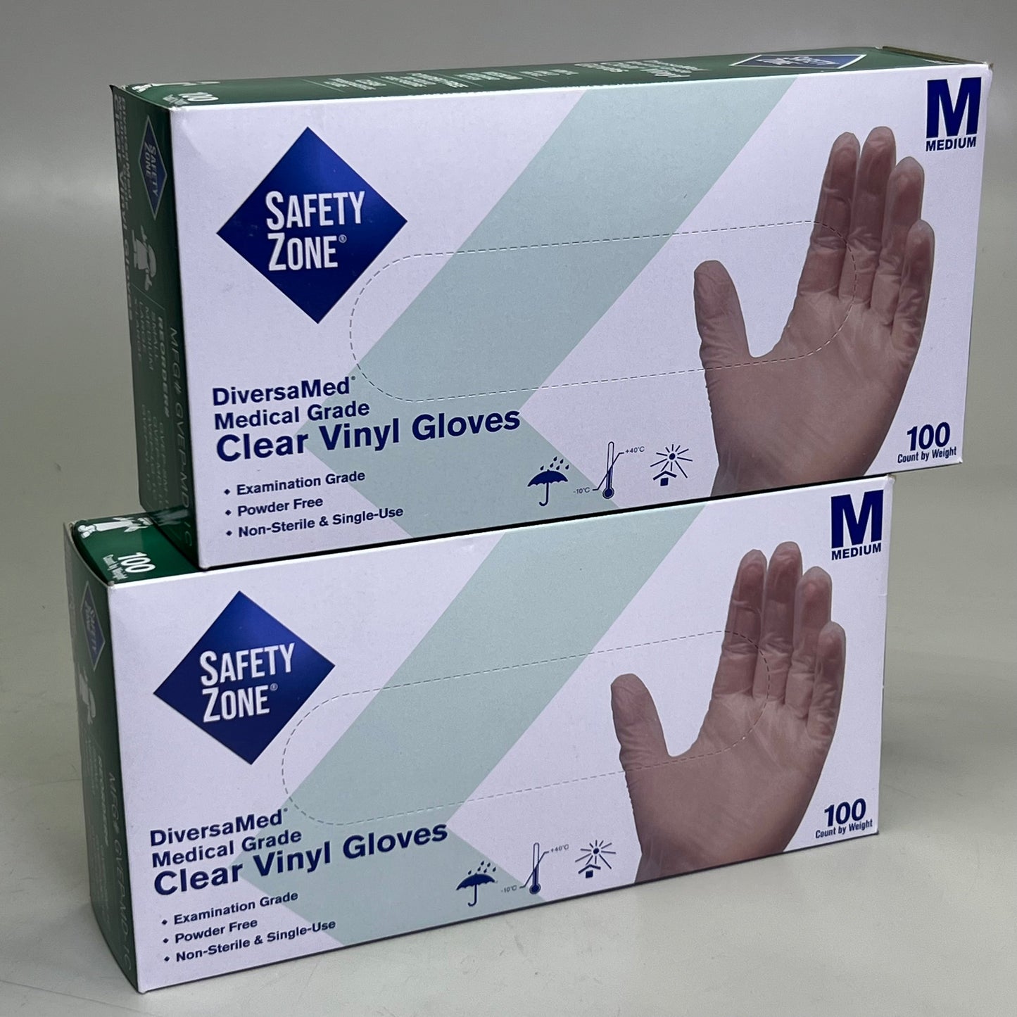 SAFETY ZONE (2 PACK of 100 Gloves) Clear Vinyl Gloves Sz M, GVEP-MD-1C